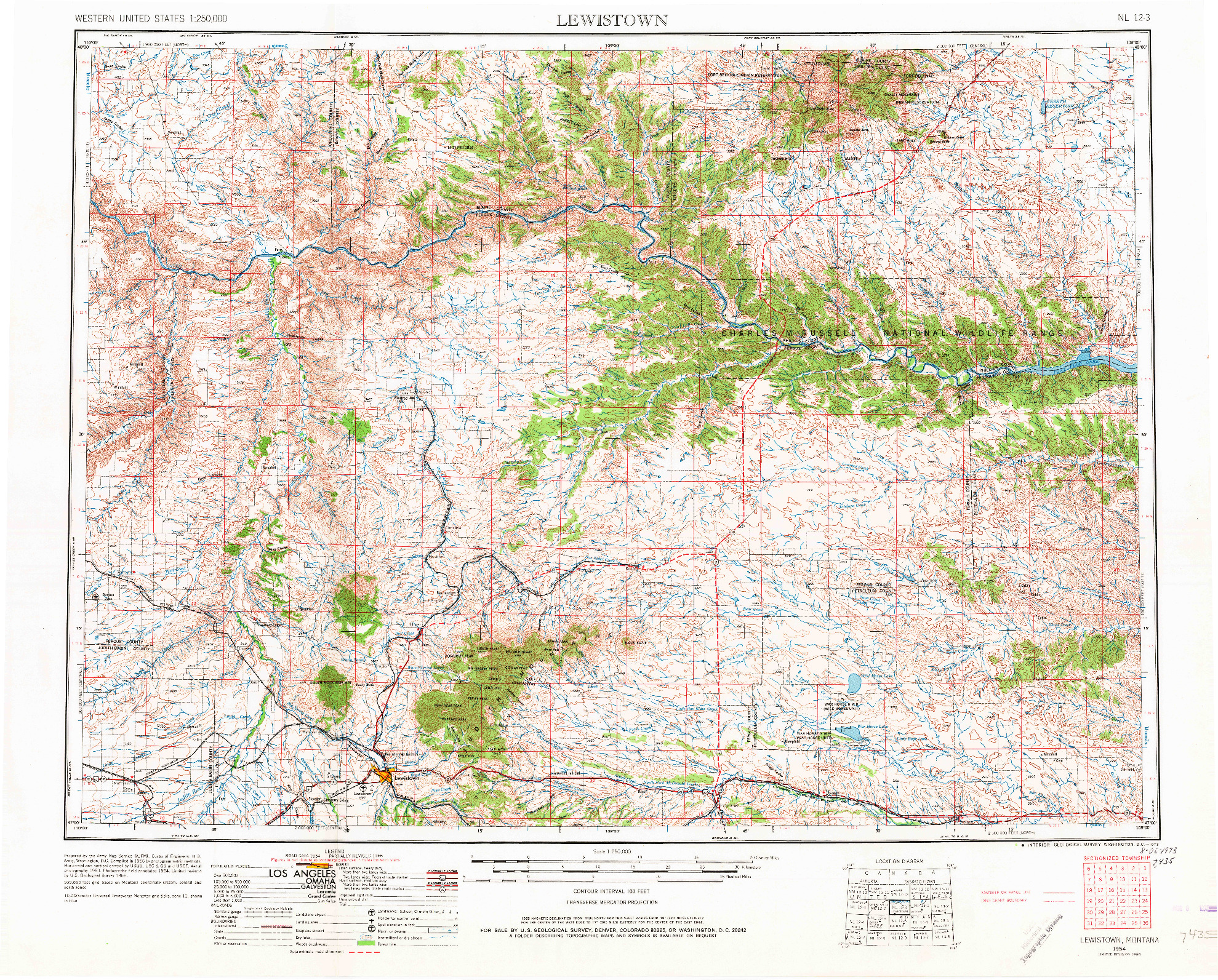 USGS 1:250000-SCALE QUADRANGLE FOR LEWISTOWN, MT 1954