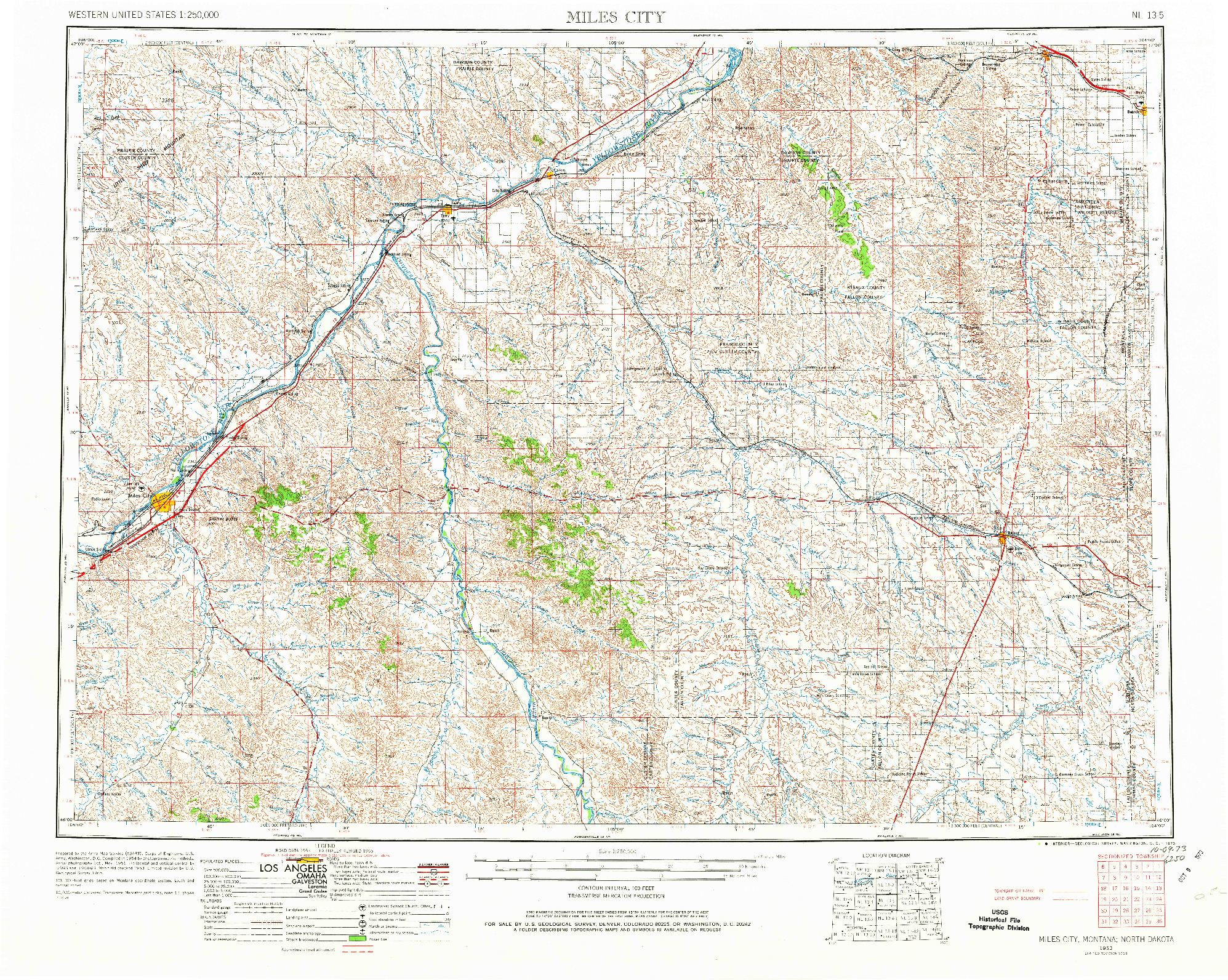USGS 1:250000-SCALE QUADRANGLE FOR MILES CITY, MT 1953