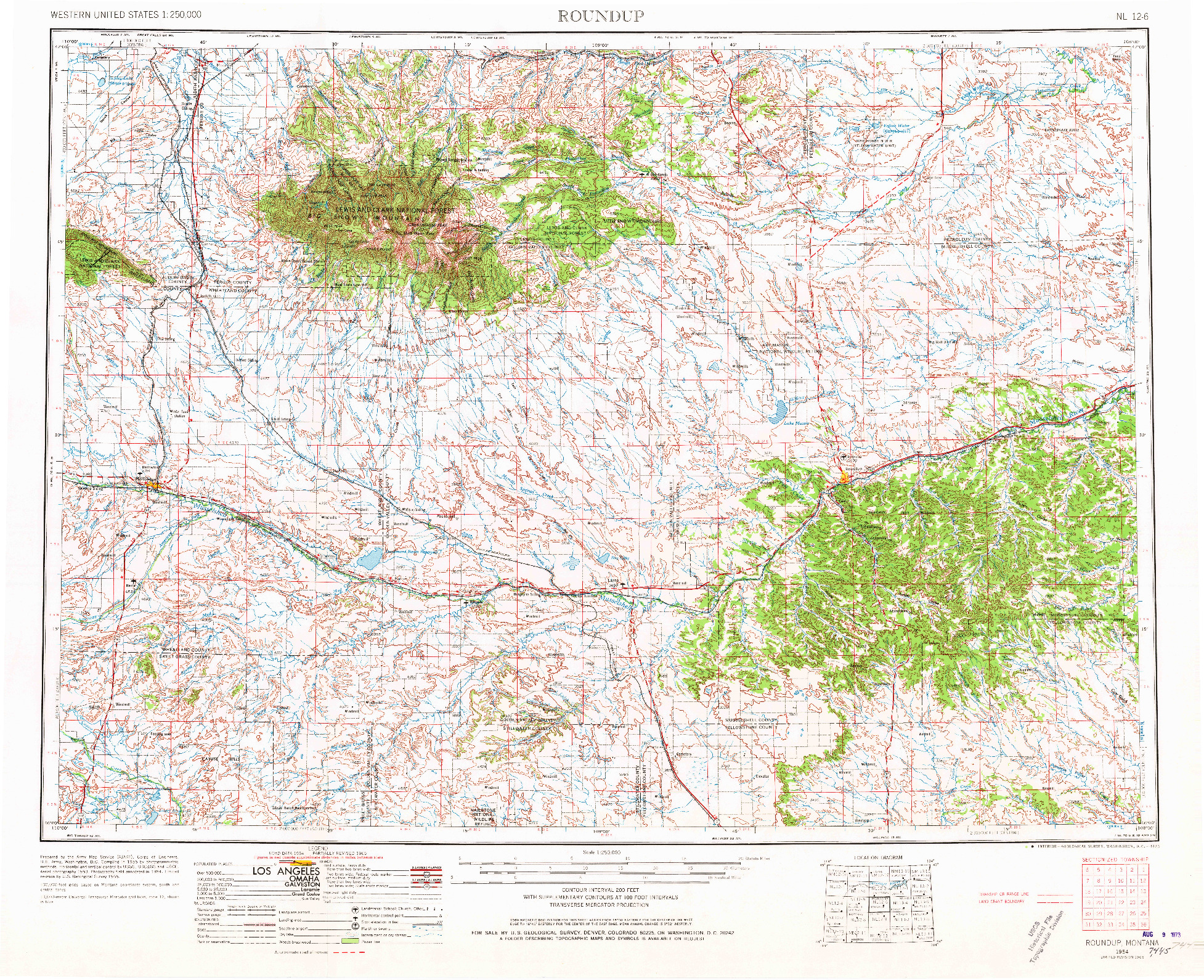 USGS 1:250000-SCALE QUADRANGLE FOR ROUNDUP, MT 1954