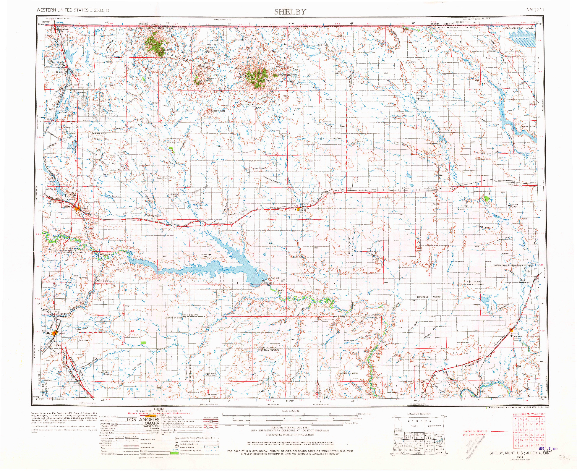 USGS 1:250000-SCALE QUADRANGLE FOR SHELBY, MT 1954