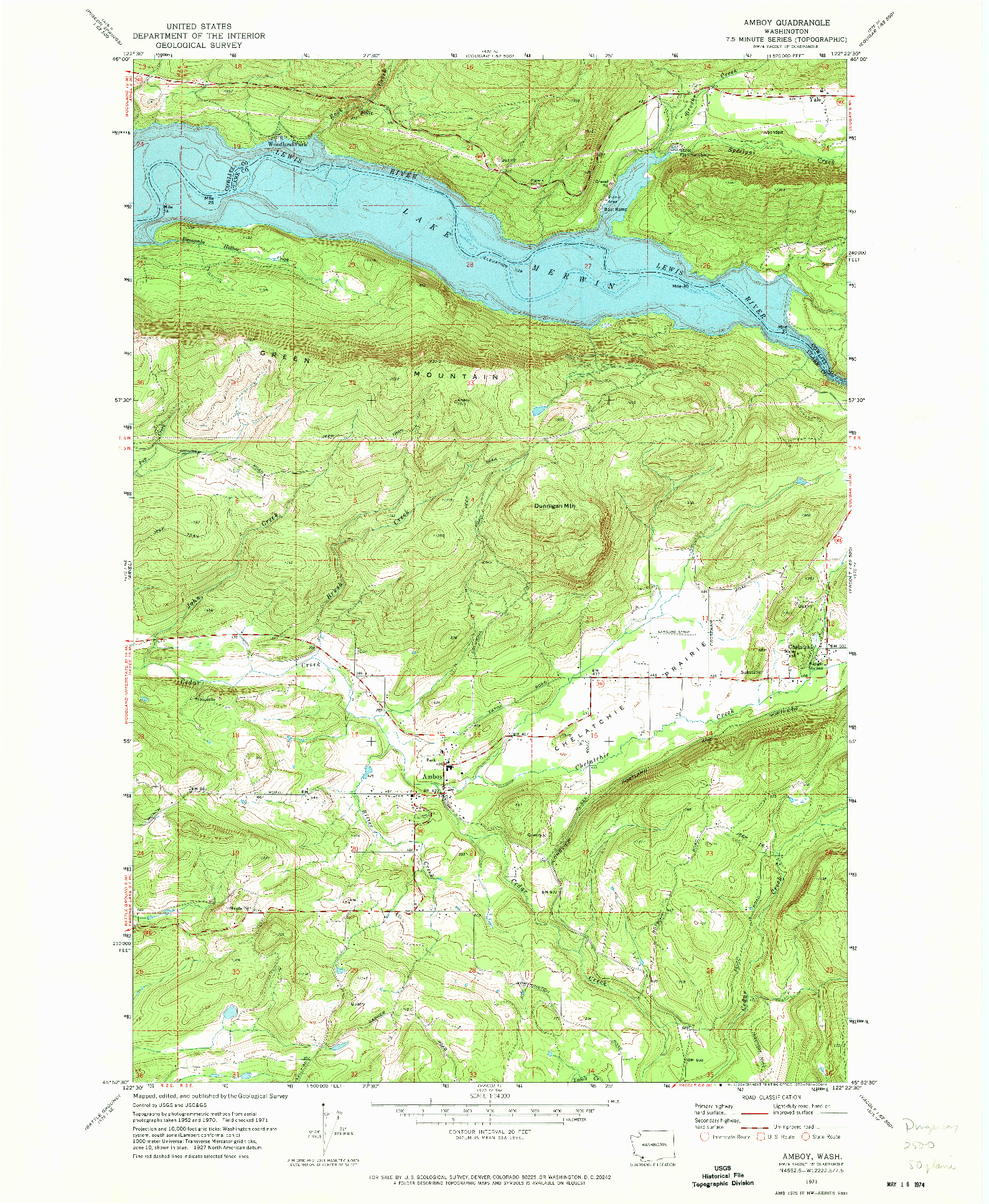 USGS 1:24000-SCALE QUADRANGLE FOR AMBOY, WA 1971