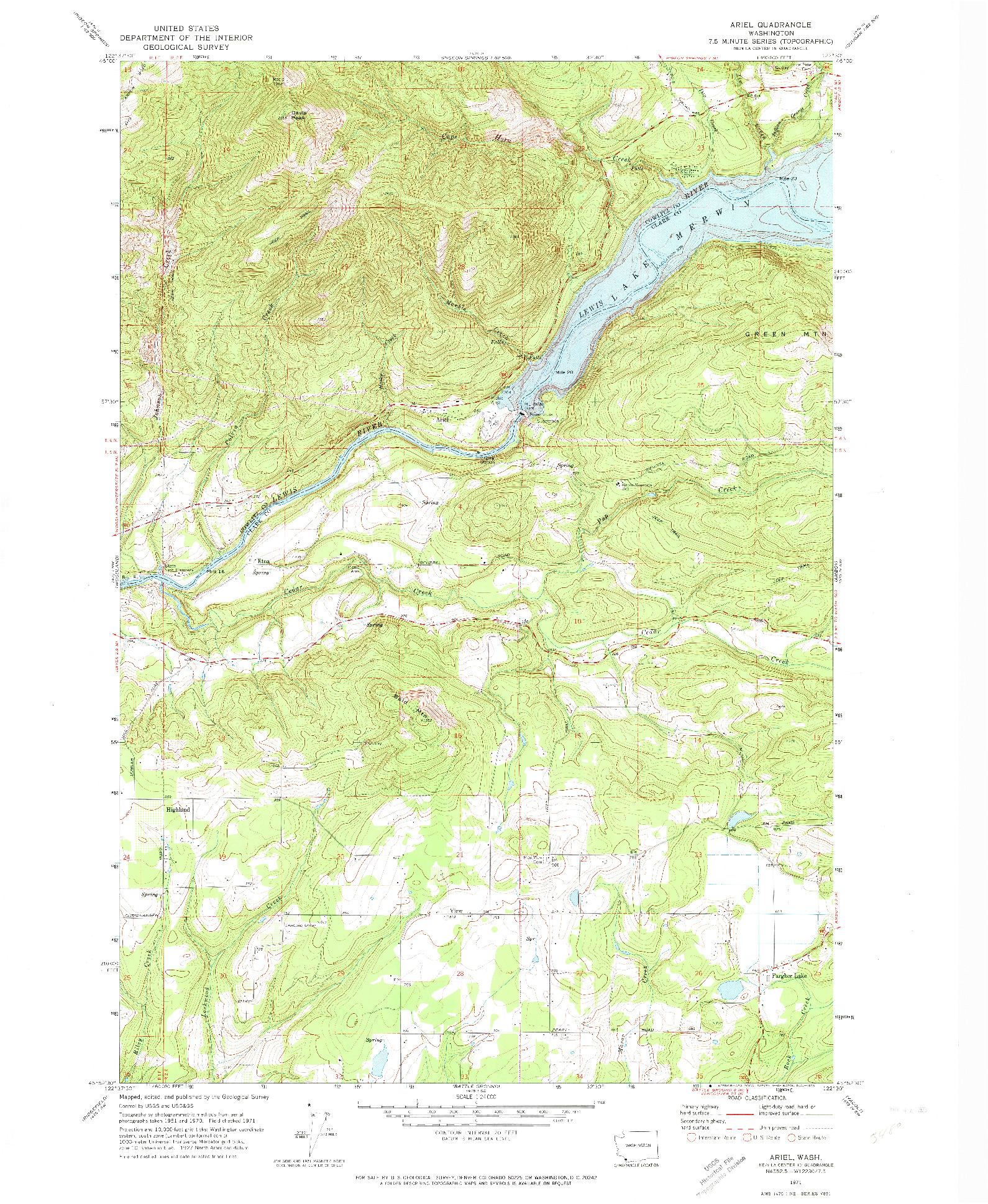 USGS 1:24000-SCALE QUADRANGLE FOR ARIEL, WA 1971