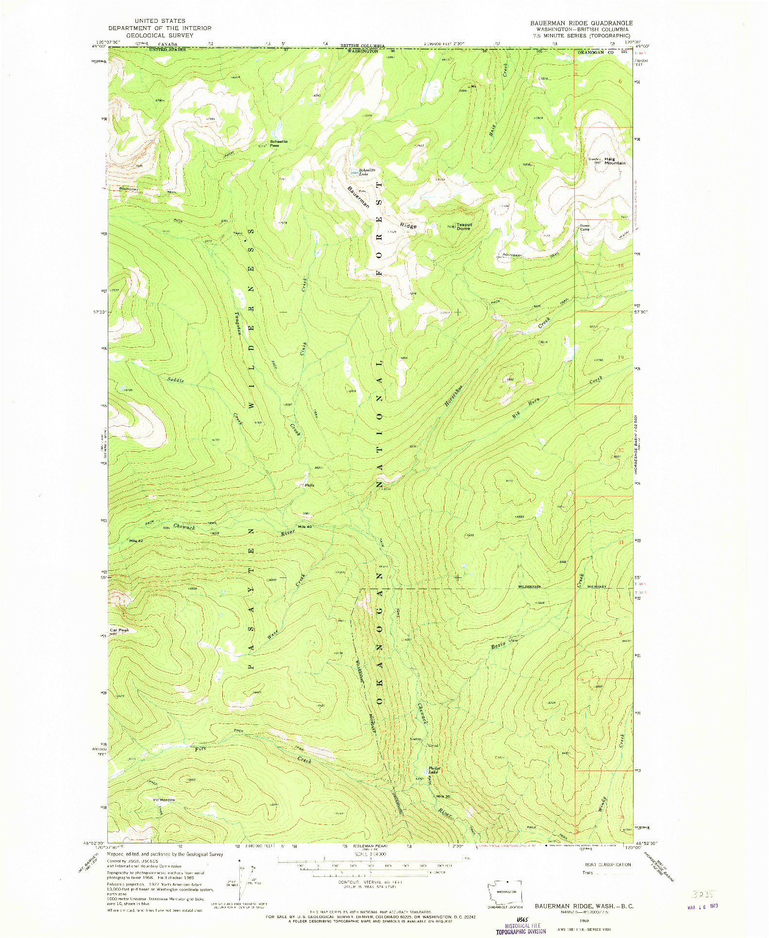 USGS 1:24000-SCALE QUADRANGLE FOR BAUERMAN RIDGE, WA 1969