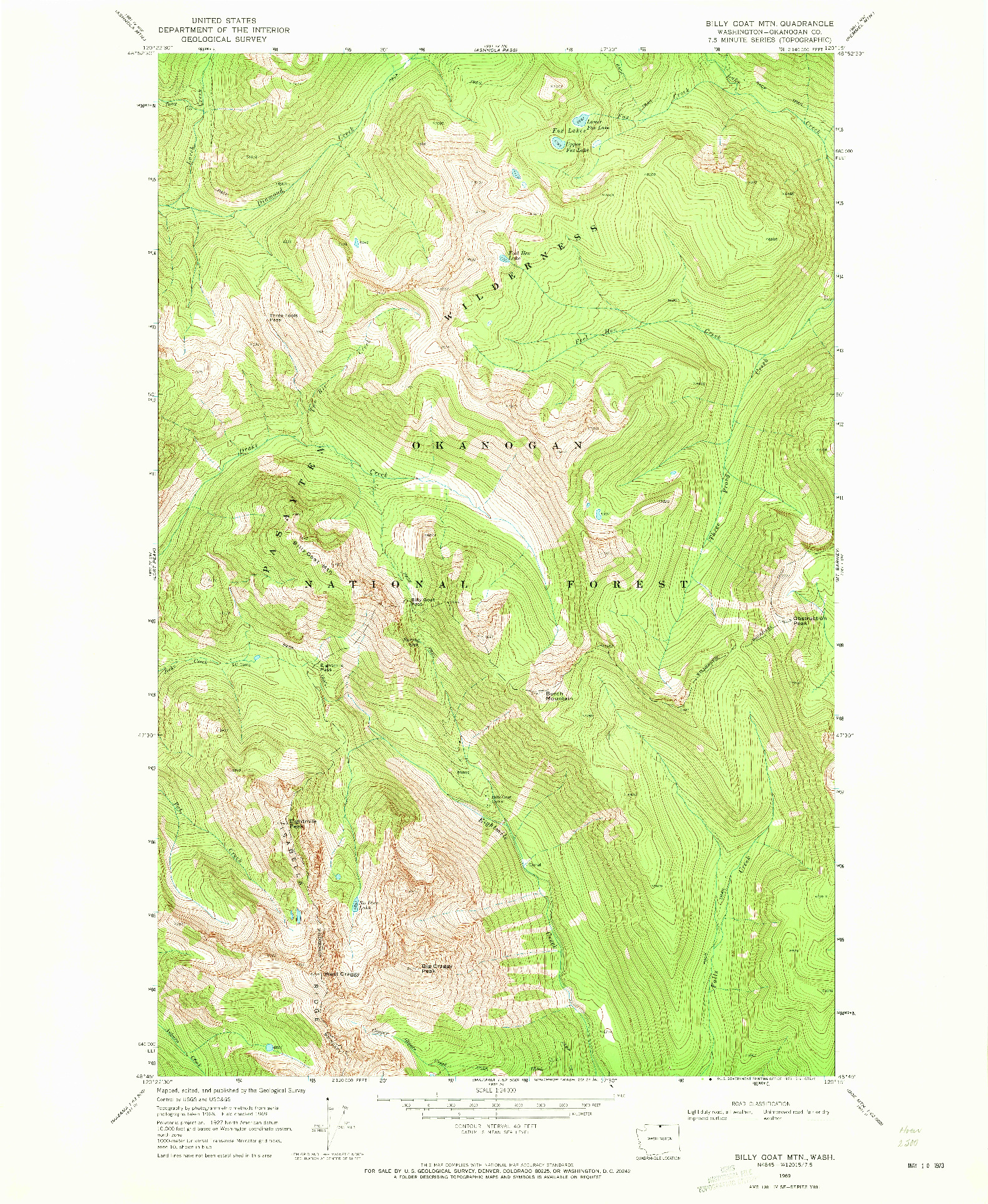 USGS 1:24000-SCALE QUADRANGLE FOR BILLY GOAT MTN, WA 1969