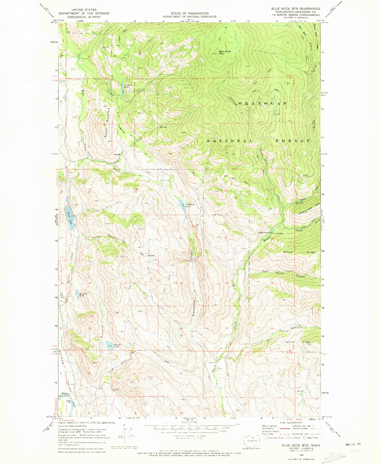 USGS 1:24000-SCALE QUADRANGLE FOR BLUE BUCK MTN, WA 1969