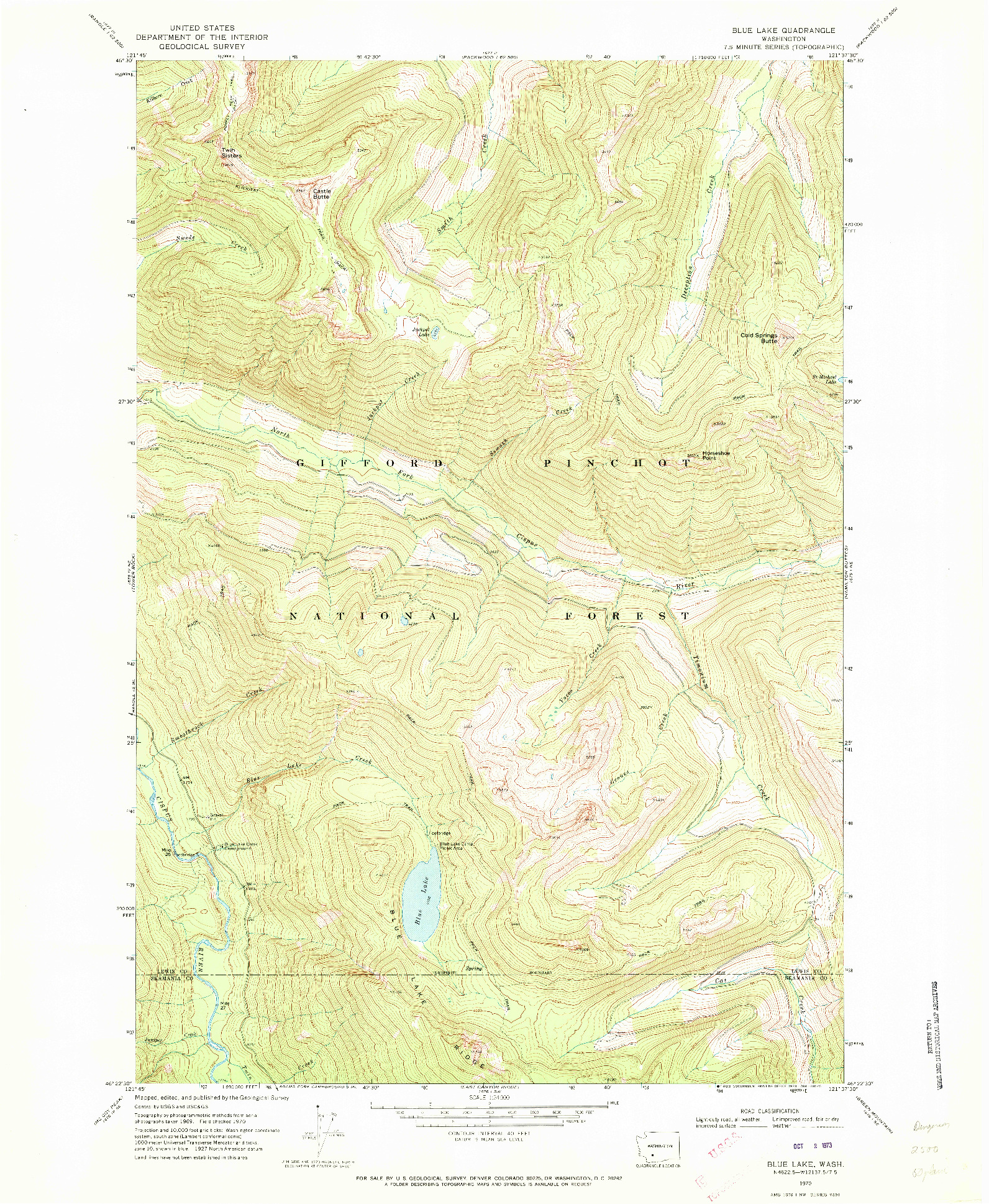 USGS 1:24000-SCALE QUADRANGLE FOR BLUE LAKE, WA 1970
