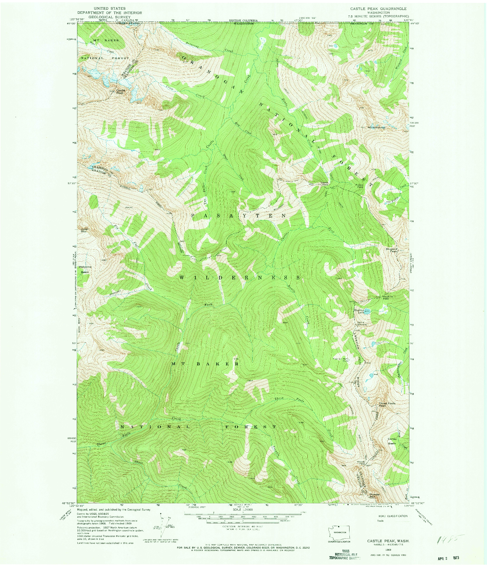 USGS 1:24000-SCALE QUADRANGLE FOR CASTILE FALLS, WA 1969