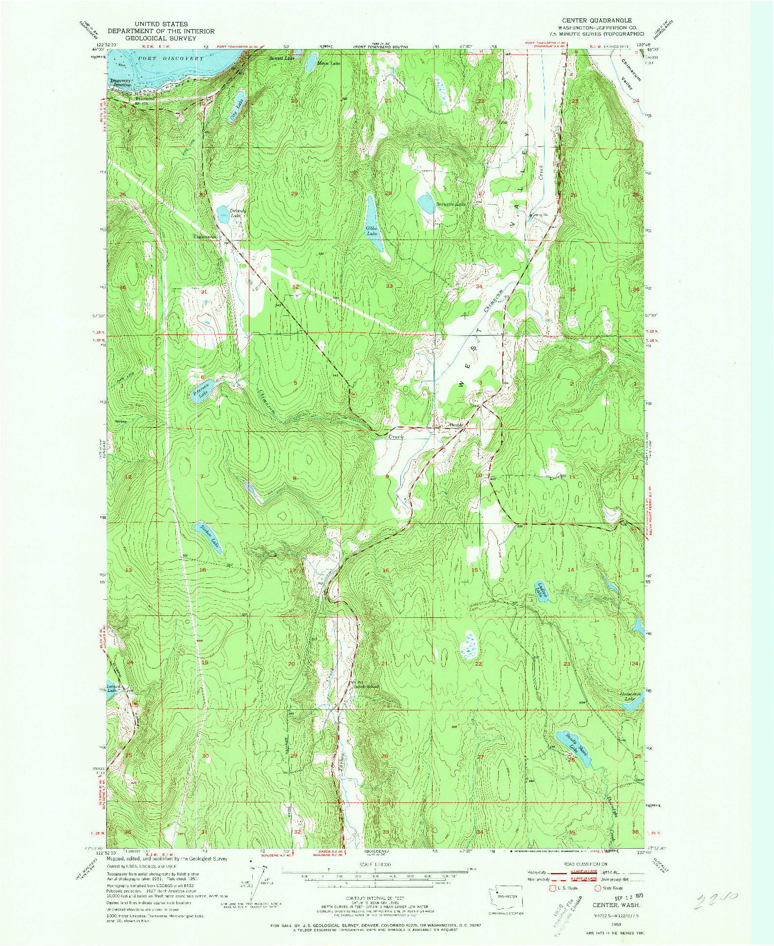 USGS 1:24000-SCALE QUADRANGLE FOR CENTER, WA 1953