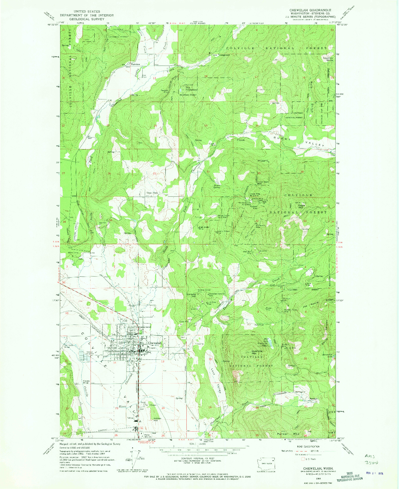 USGS 1:24000-SCALE QUADRANGLE FOR CHEWELAH, WA 1964
