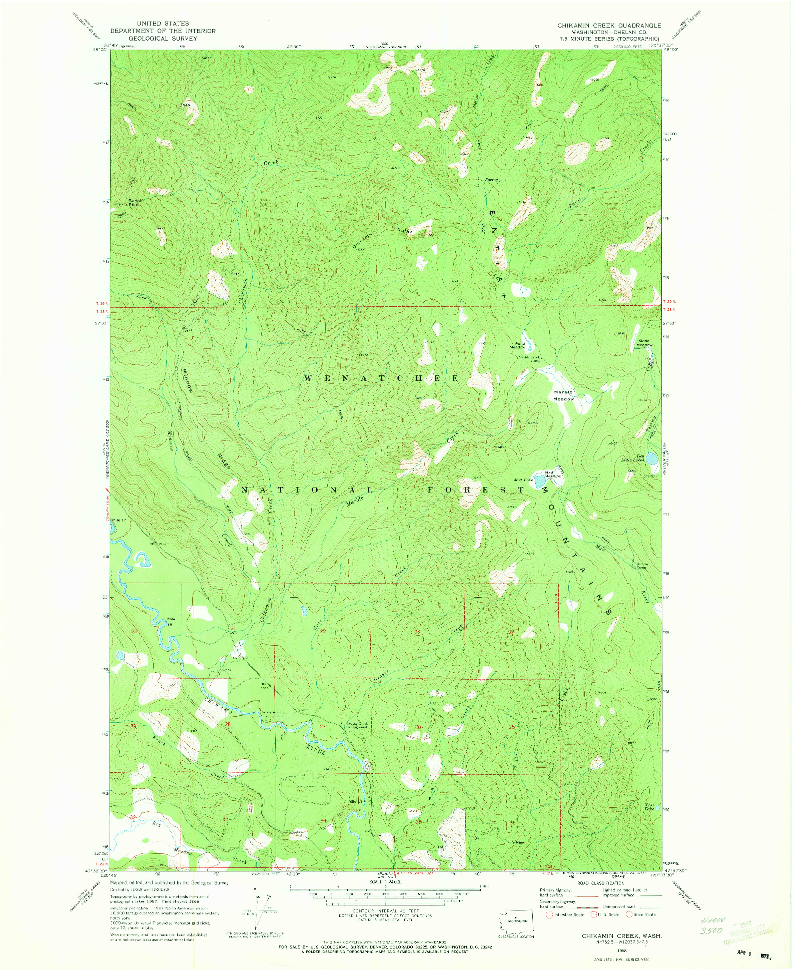 USGS 1:24000-SCALE QUADRANGLE FOR CHIKAMIN CREEK, WA 1968