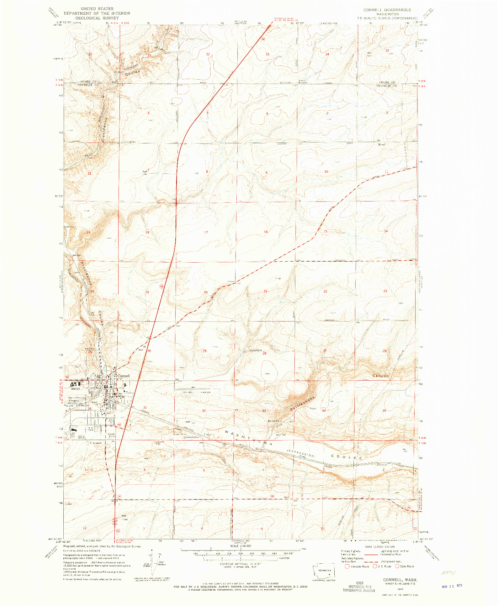 USGS 1:24000-SCALE QUADRANGLE FOR CONNELL, WA 1970