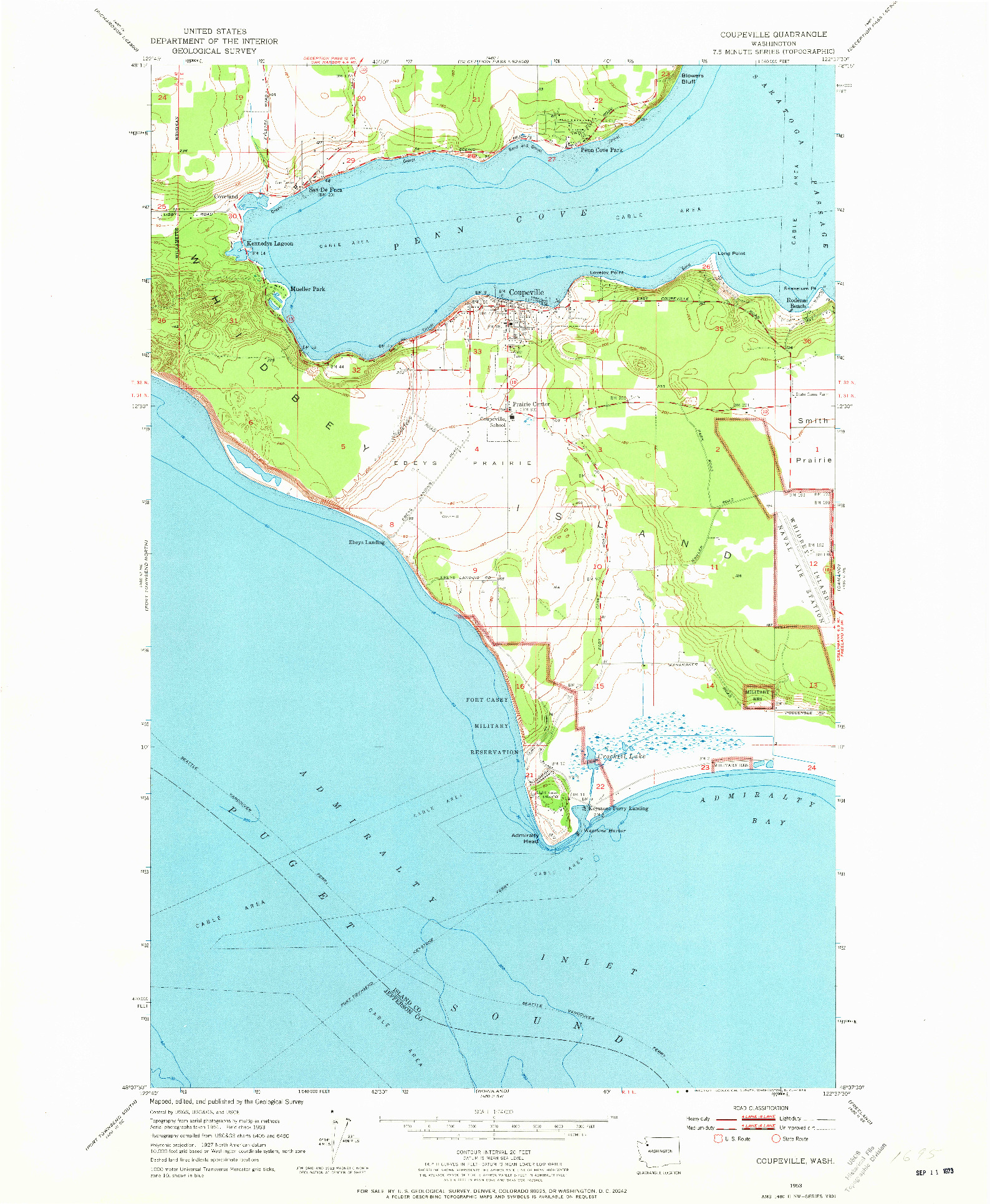 USGS 1:24000-SCALE QUADRANGLE FOR COUPEVILLE, WA 1953