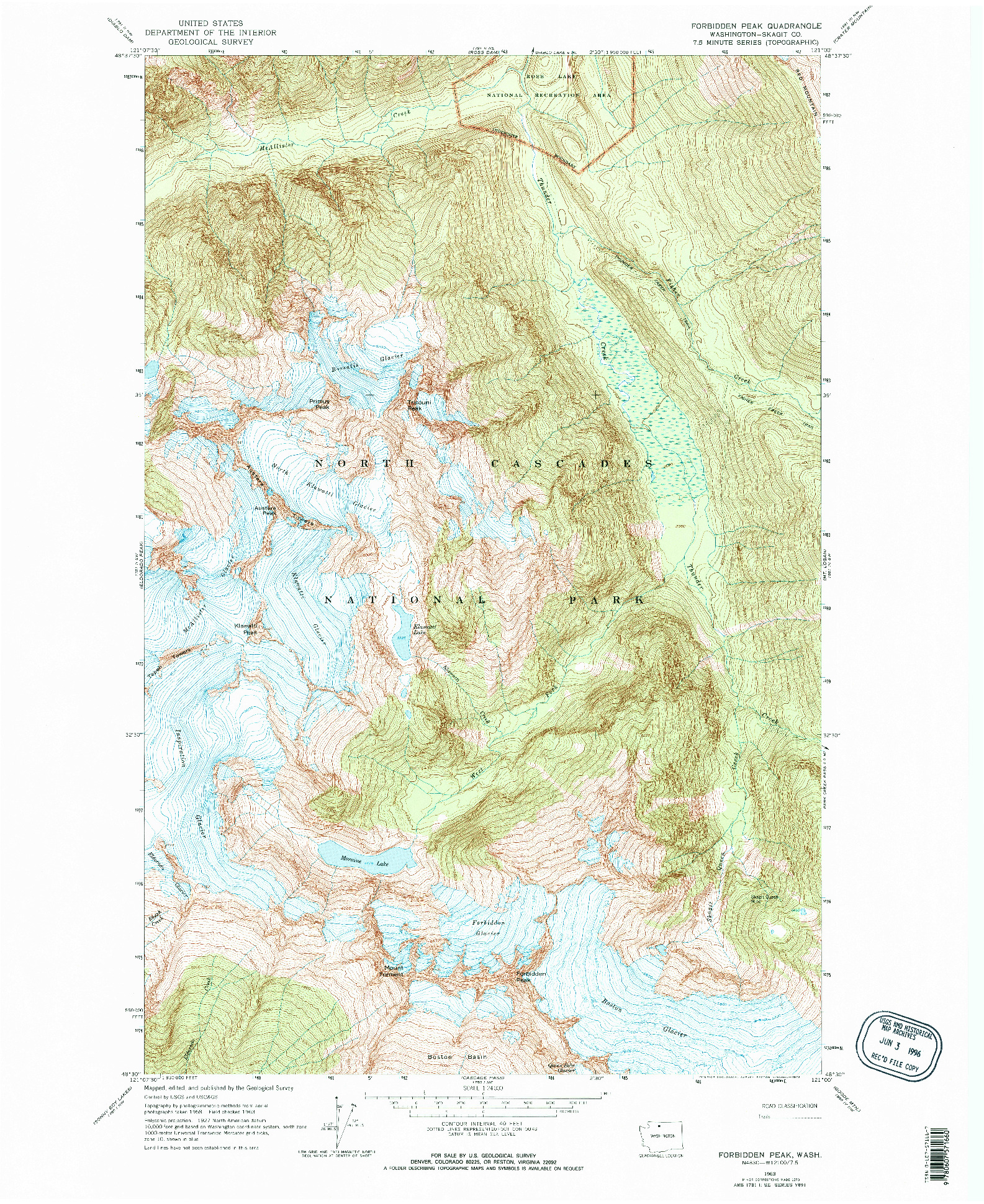 USGS 1:24000-SCALE QUADRANGLE FOR FORBIDDEN PEAK, WA 1963