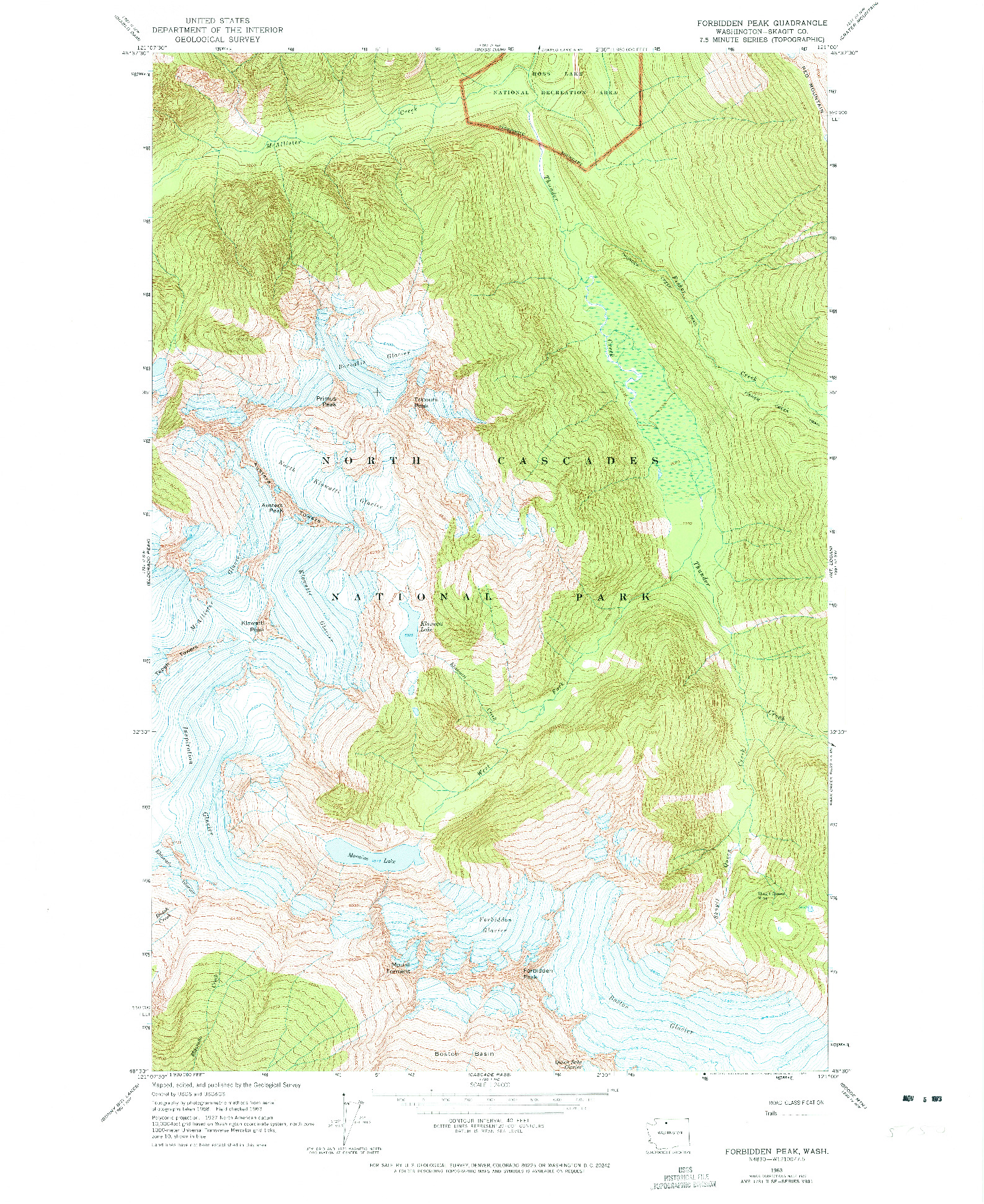 USGS 1:24000-SCALE QUADRANGLE FOR FORBIDDEN PEAK, WA 1963