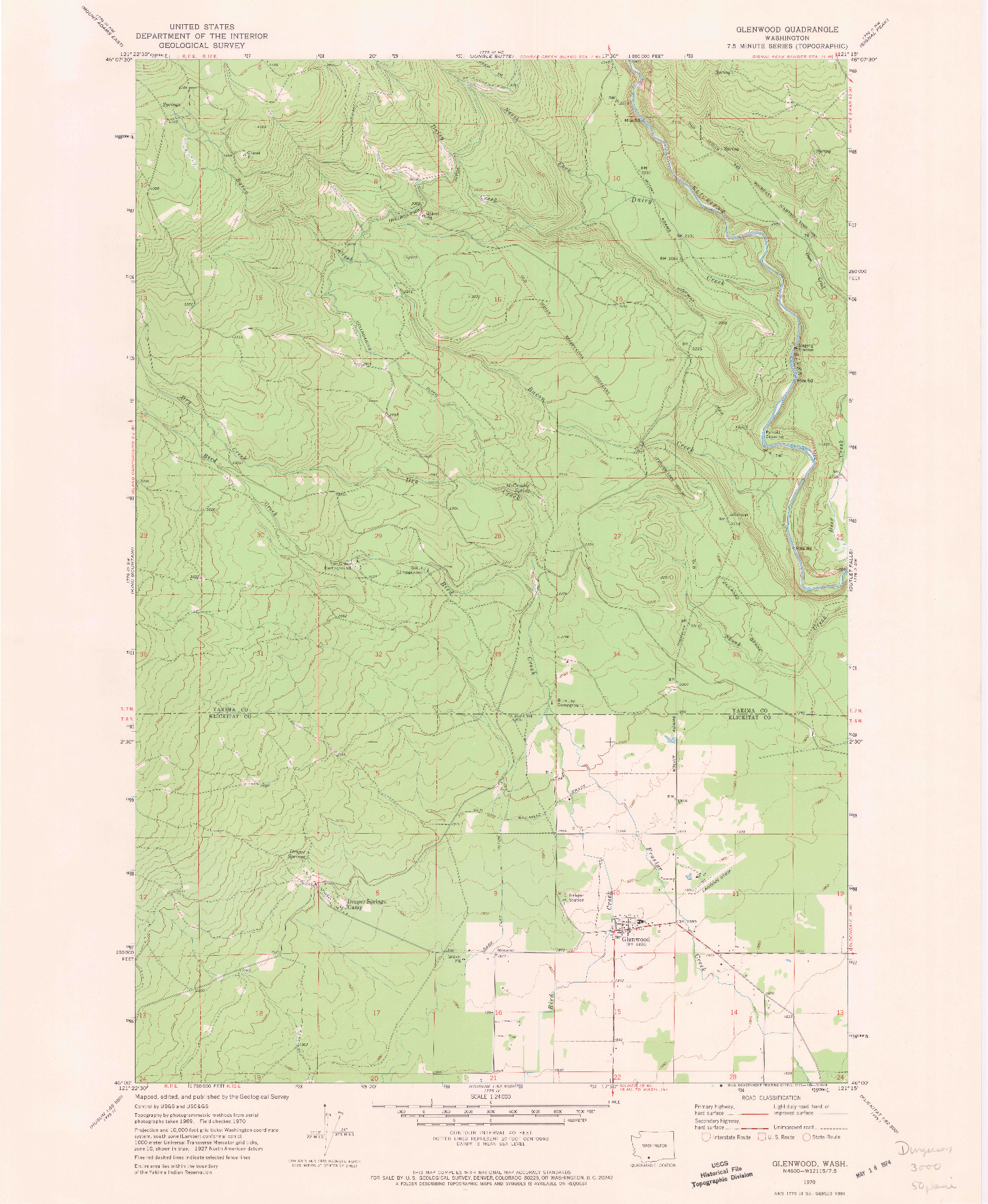 USGS 1:24000-SCALE QUADRANGLE FOR GLENWOOD, WA 1970