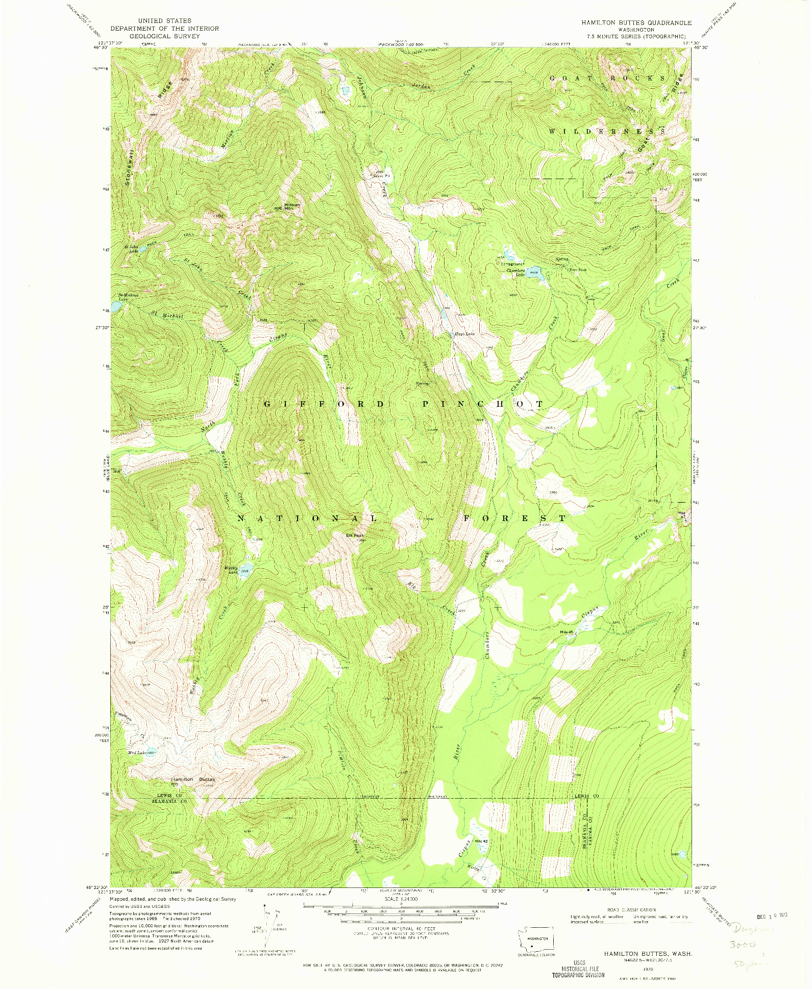 USGS 1:24000-SCALE QUADRANGLE FOR HAMILTON BUTTES, WA 1970
