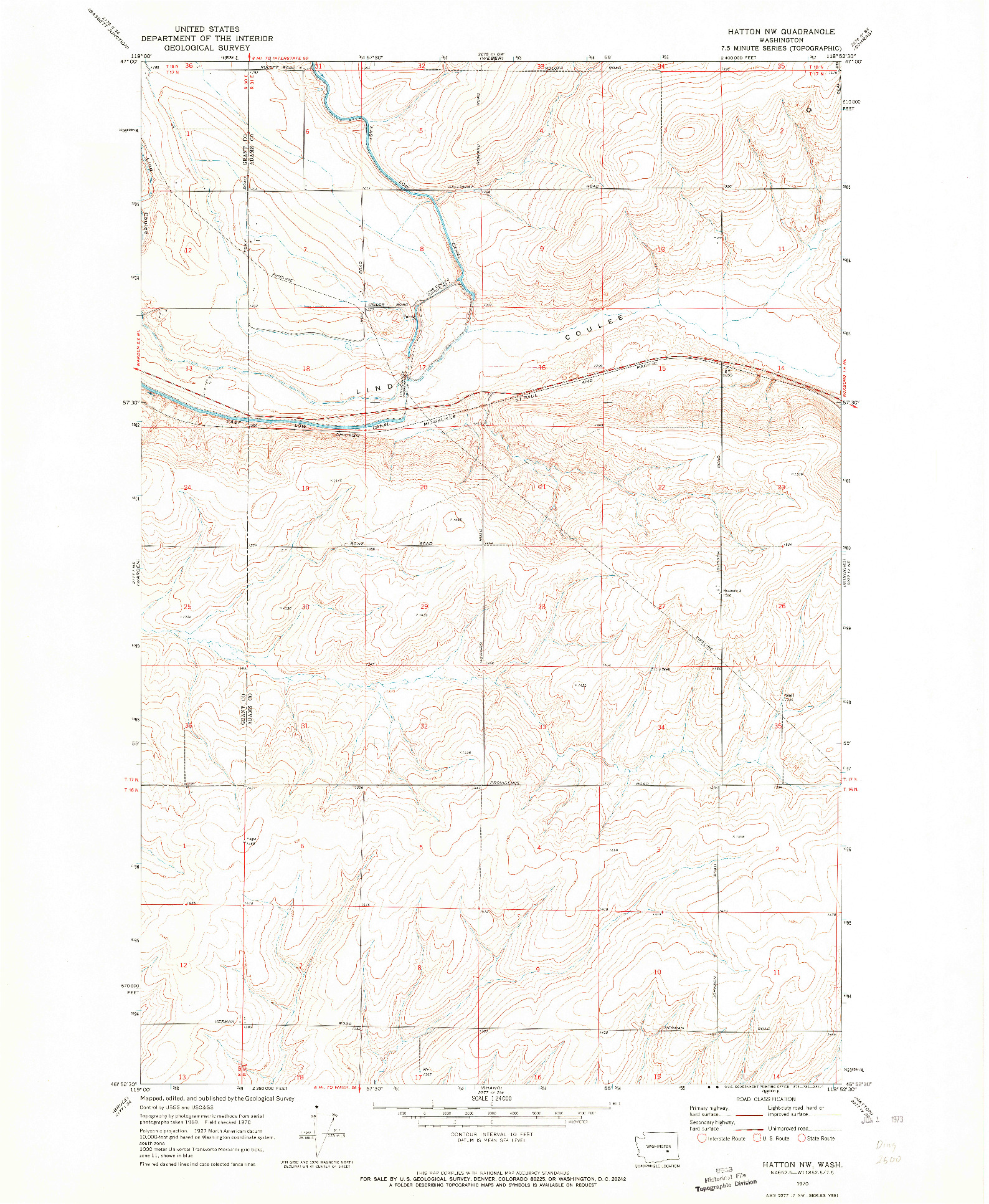 USGS 1:24000-SCALE QUADRANGLE FOR HATTON NW, WA 1970