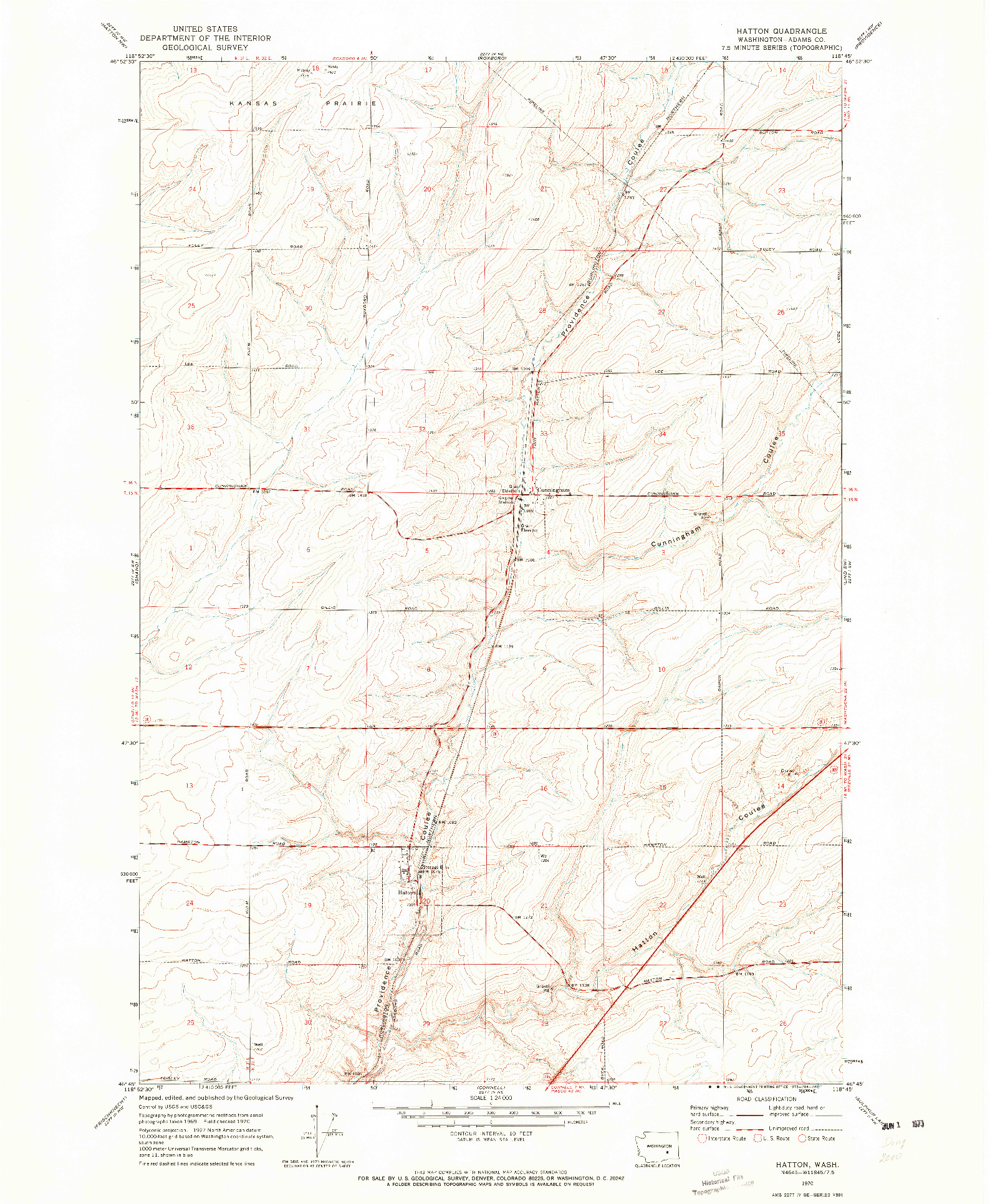 USGS 1:24000-SCALE QUADRANGLE FOR HATTON, WA 1970