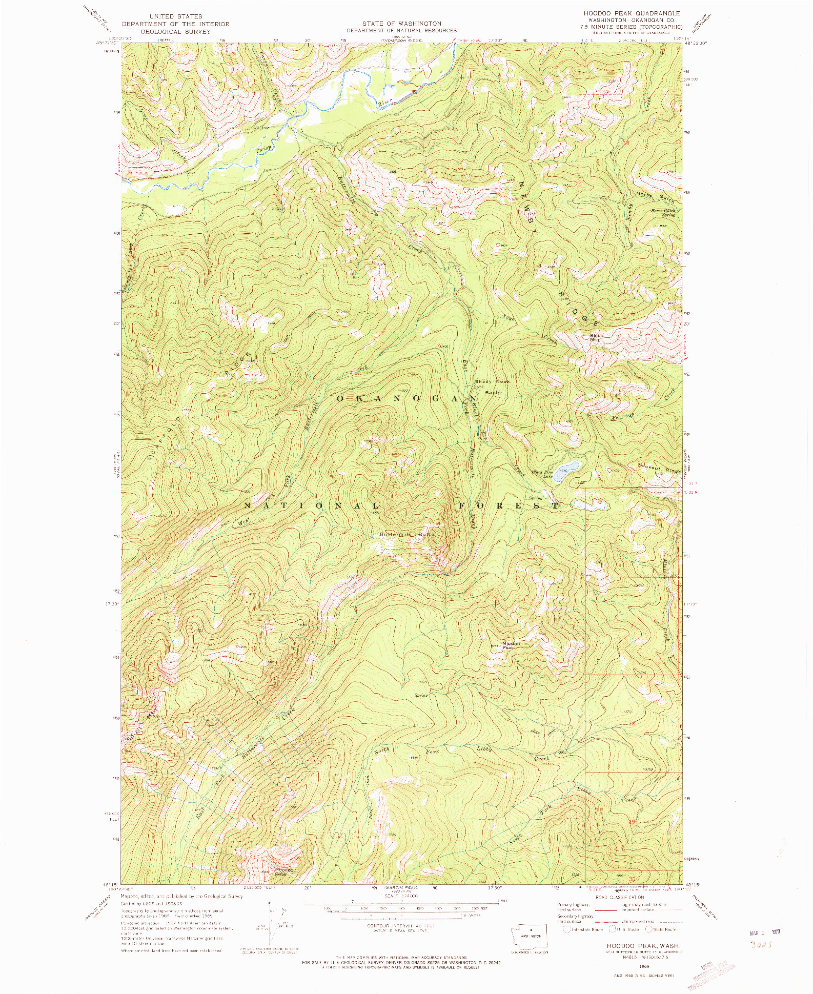 USGS 1:24000-SCALE QUADRANGLE FOR HOODOO PEAK, WA 1969