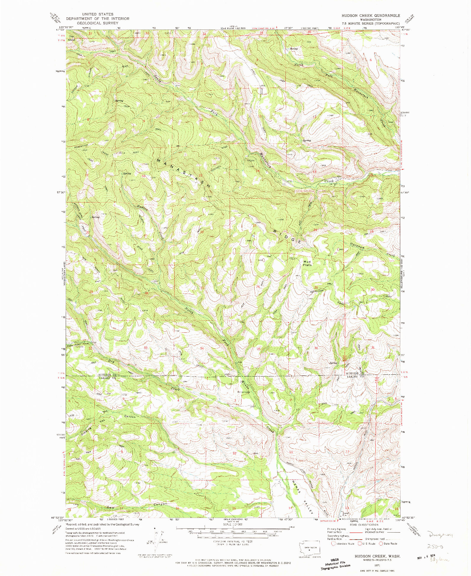 USGS 1:24000-SCALE QUADRANGLE FOR HUDSON CREEK, WA 1971