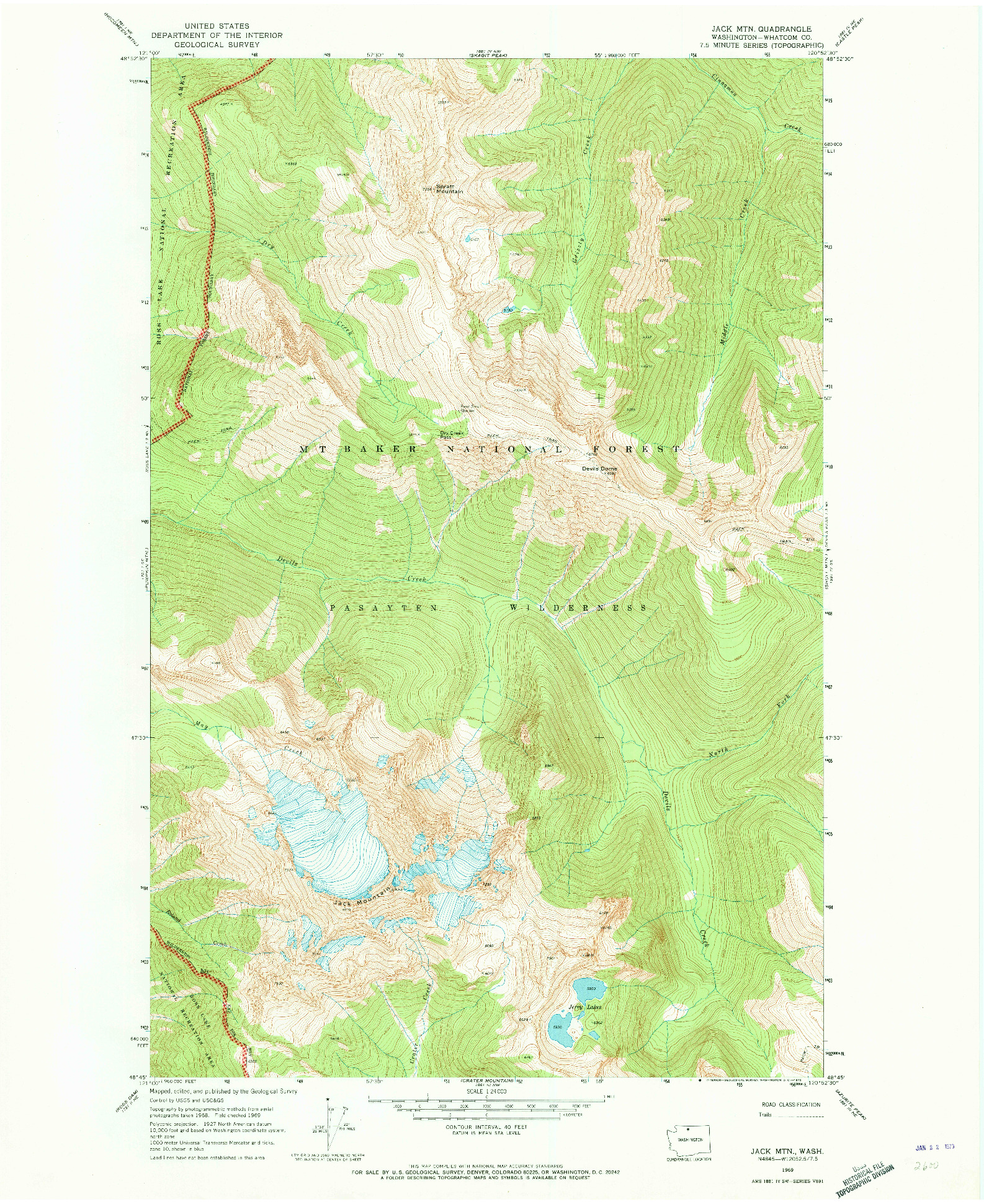 USGS 1:24000-SCALE QUADRANGLE FOR JACK MTN, WA 1969