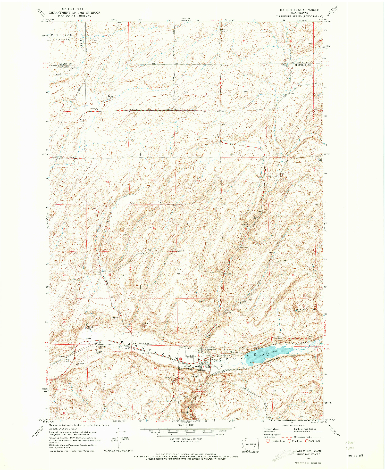 USGS 1:24000-SCALE QUADRANGLE FOR KAHLOTUS, WA 1970