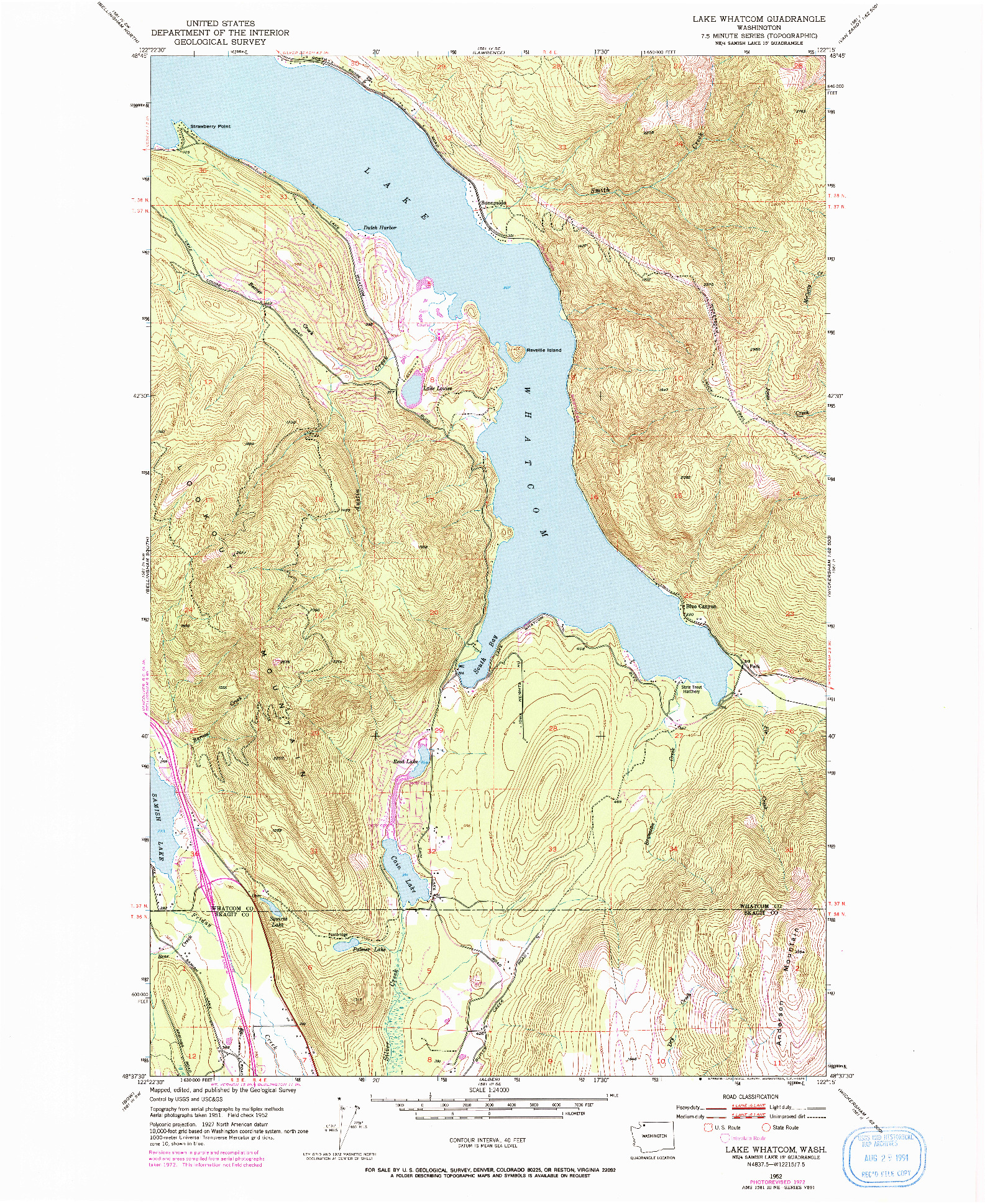 USGS 1:24000-SCALE QUADRANGLE FOR LAKE WHATCOM, WA 1952