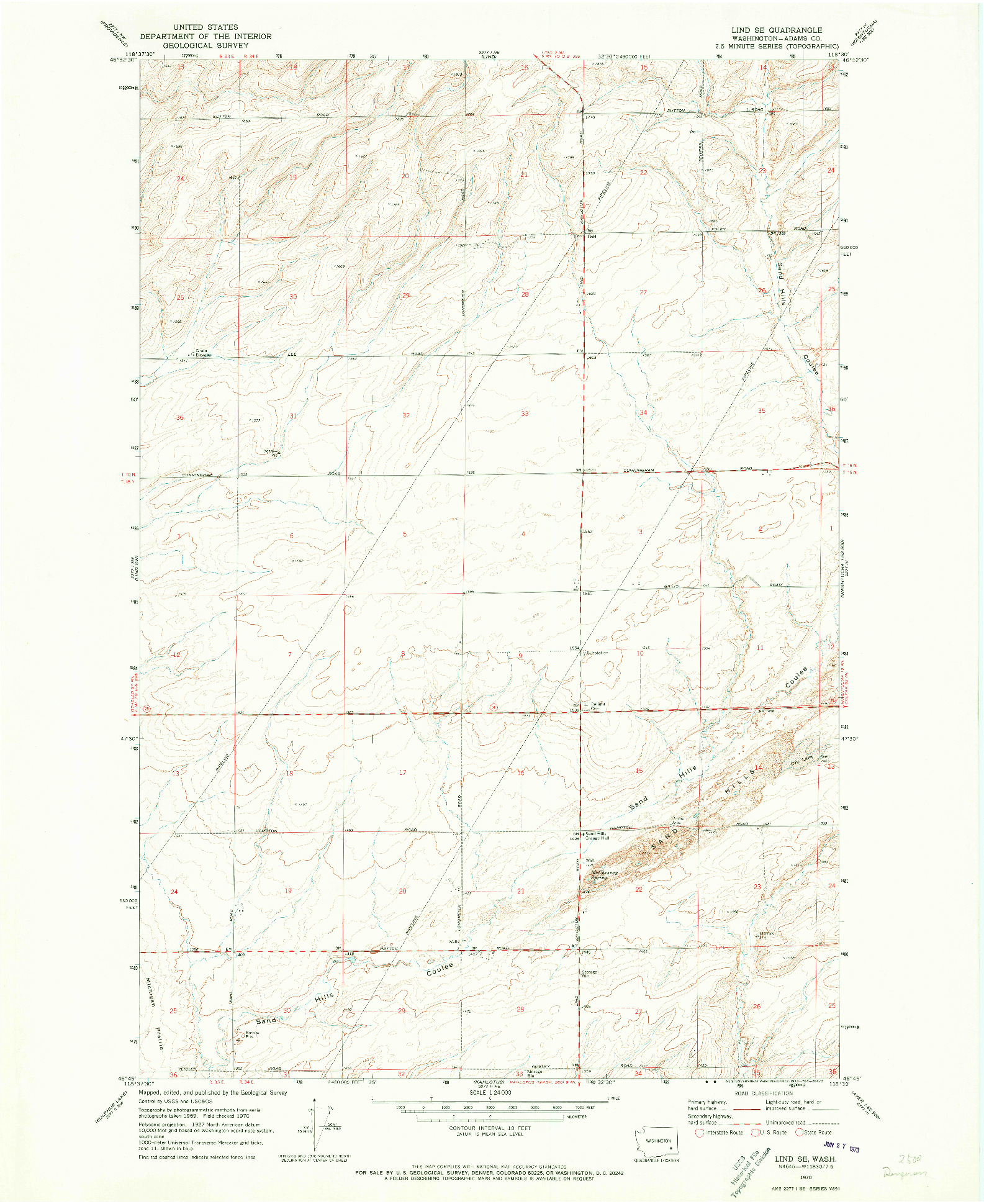 USGS 1:24000-SCALE QUADRANGLE FOR LIND SE, WA 1970