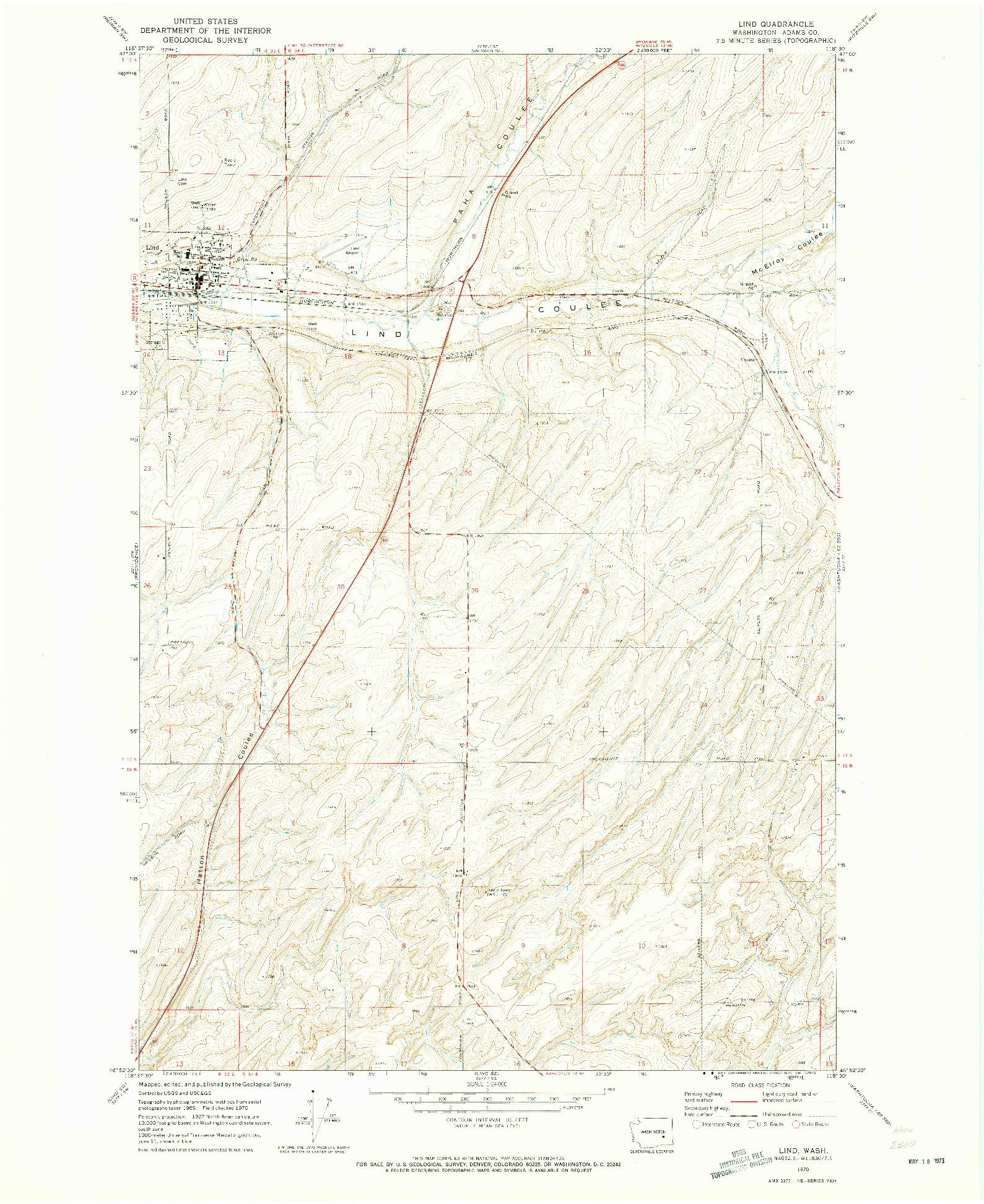 USGS 1:24000-SCALE QUADRANGLE FOR LIND, WA 1970