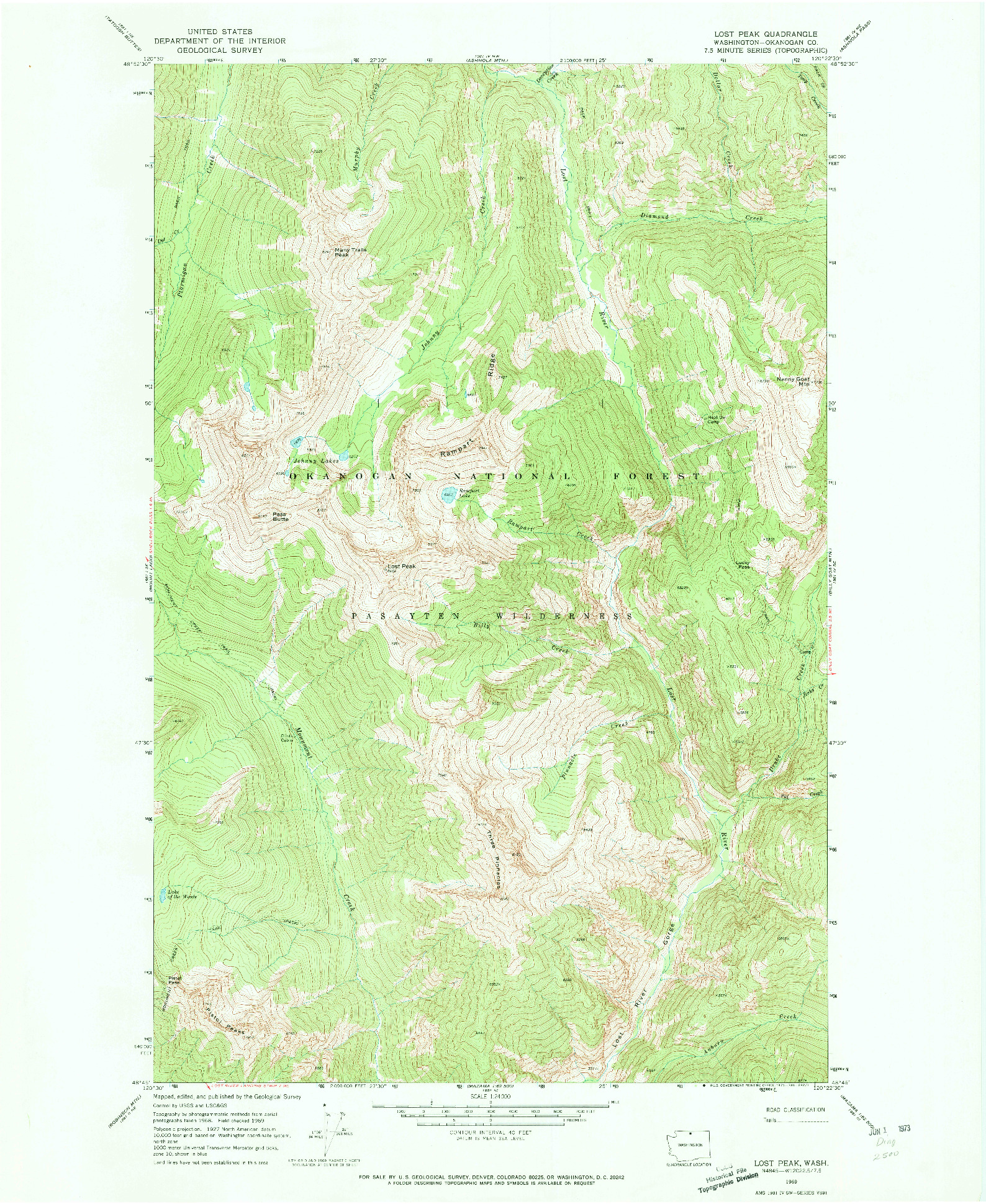 USGS 1:24000-SCALE QUADRANGLE FOR LOST PEAK, WA 1969