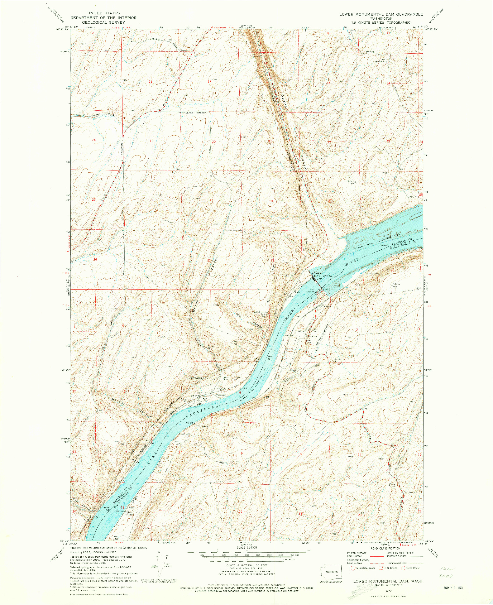 USGS 1:24000-SCALE QUADRANGLE FOR LOWER MONUMENTAL DAM, WA 1970