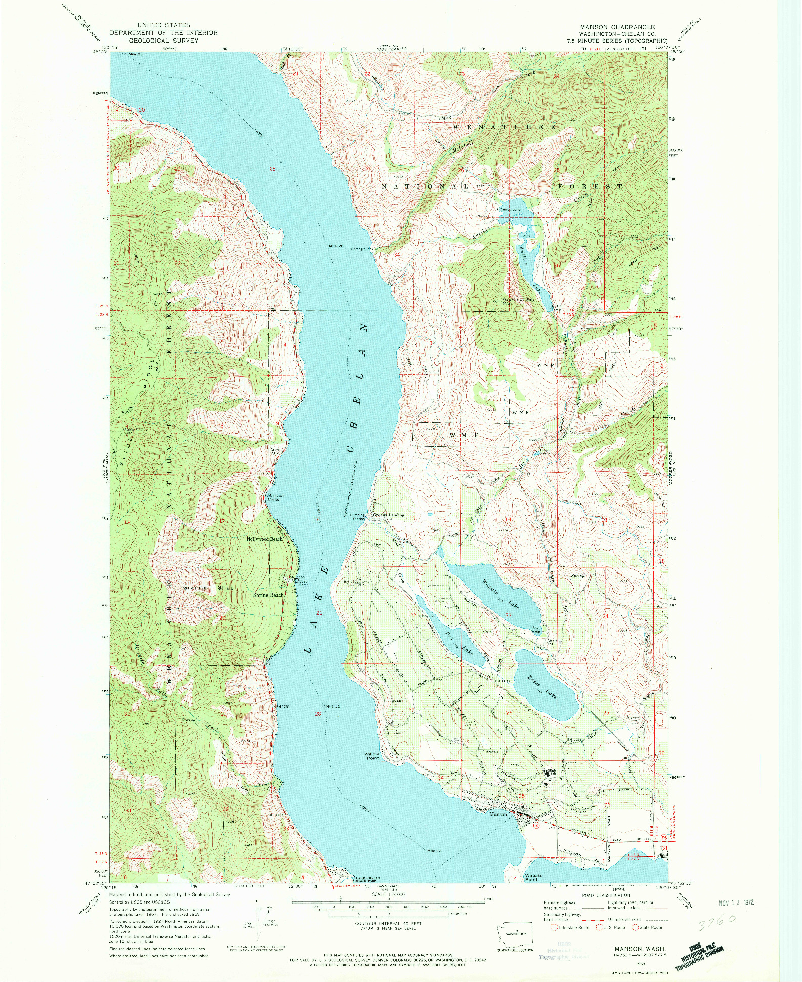 USGS 1:24000-SCALE QUADRANGLE FOR MANSON, WA 1968