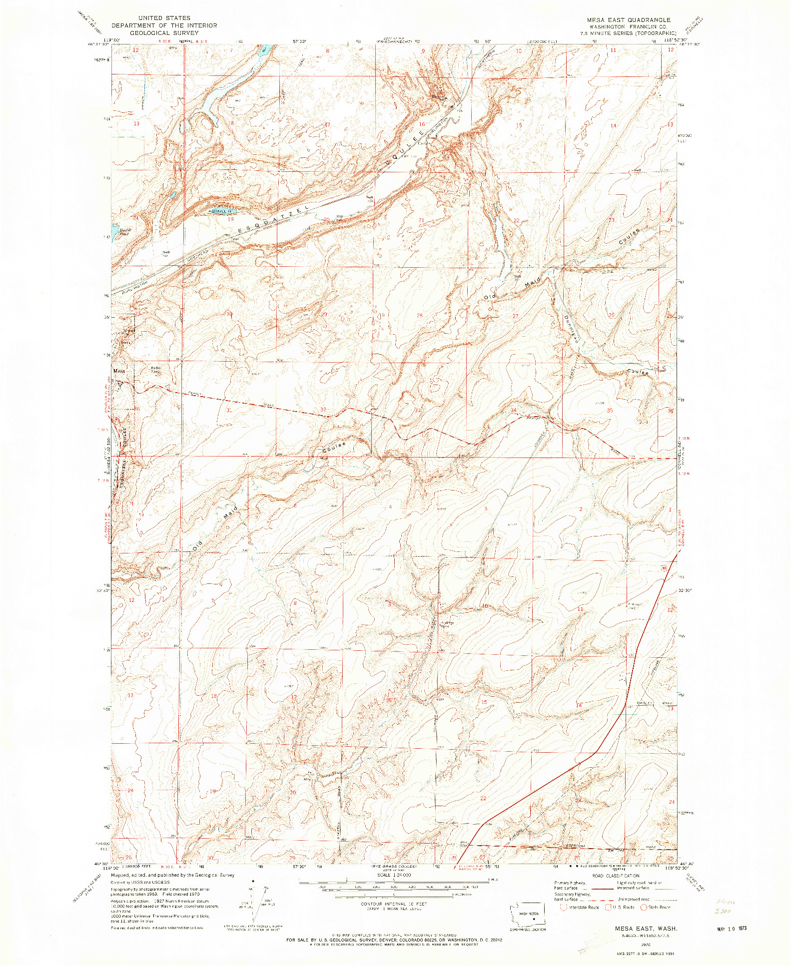 USGS 1:24000-SCALE QUADRANGLE FOR MESA EAST, WA 1970