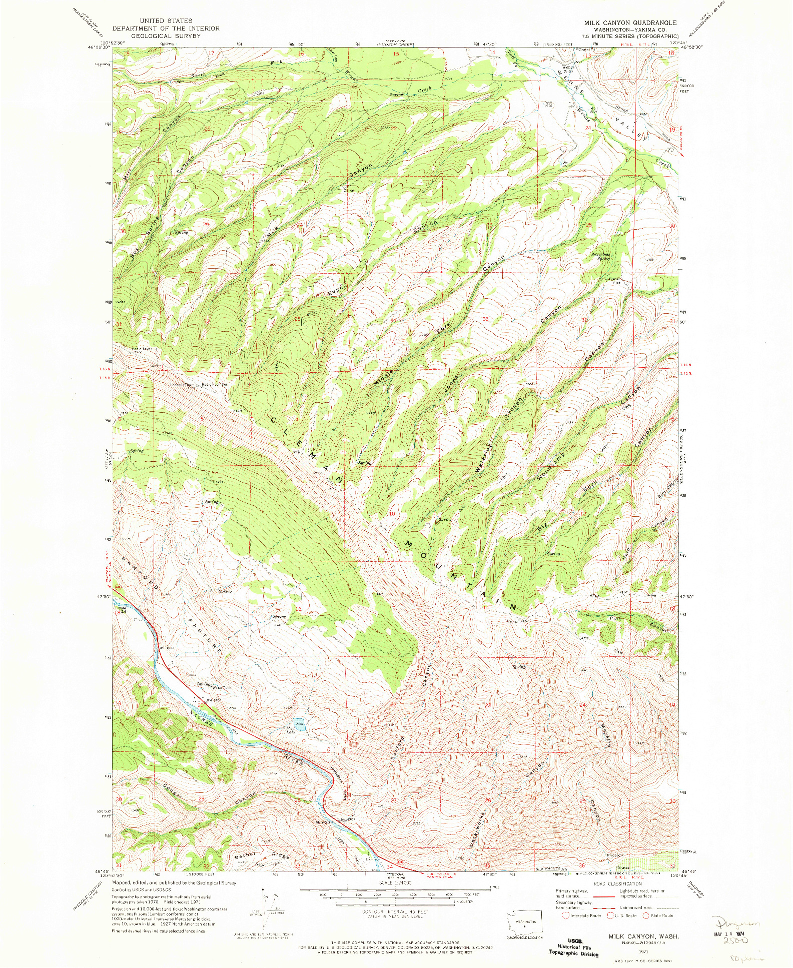 USGS 1:24000-SCALE QUADRANGLE FOR MILK CANYON, WA 1971