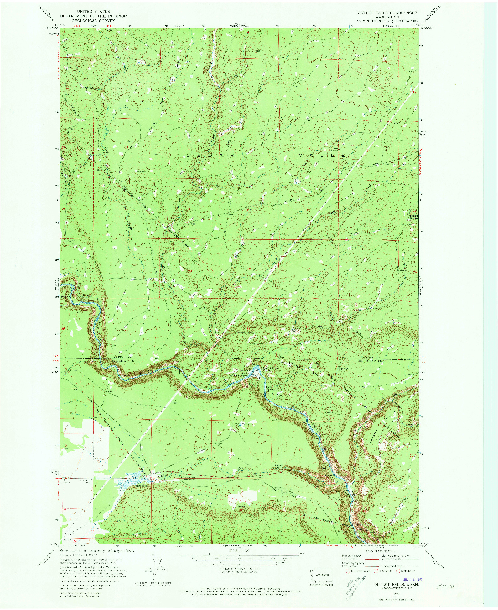 USGS 1:24000-SCALE QUADRANGLE FOR OUTLET FALLS, WA 1970