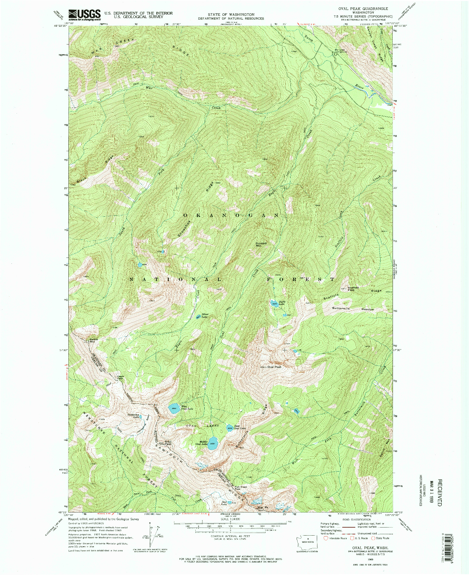 USGS 1:24000-SCALE QUADRANGLE FOR OVAL PEAK, WA 1969