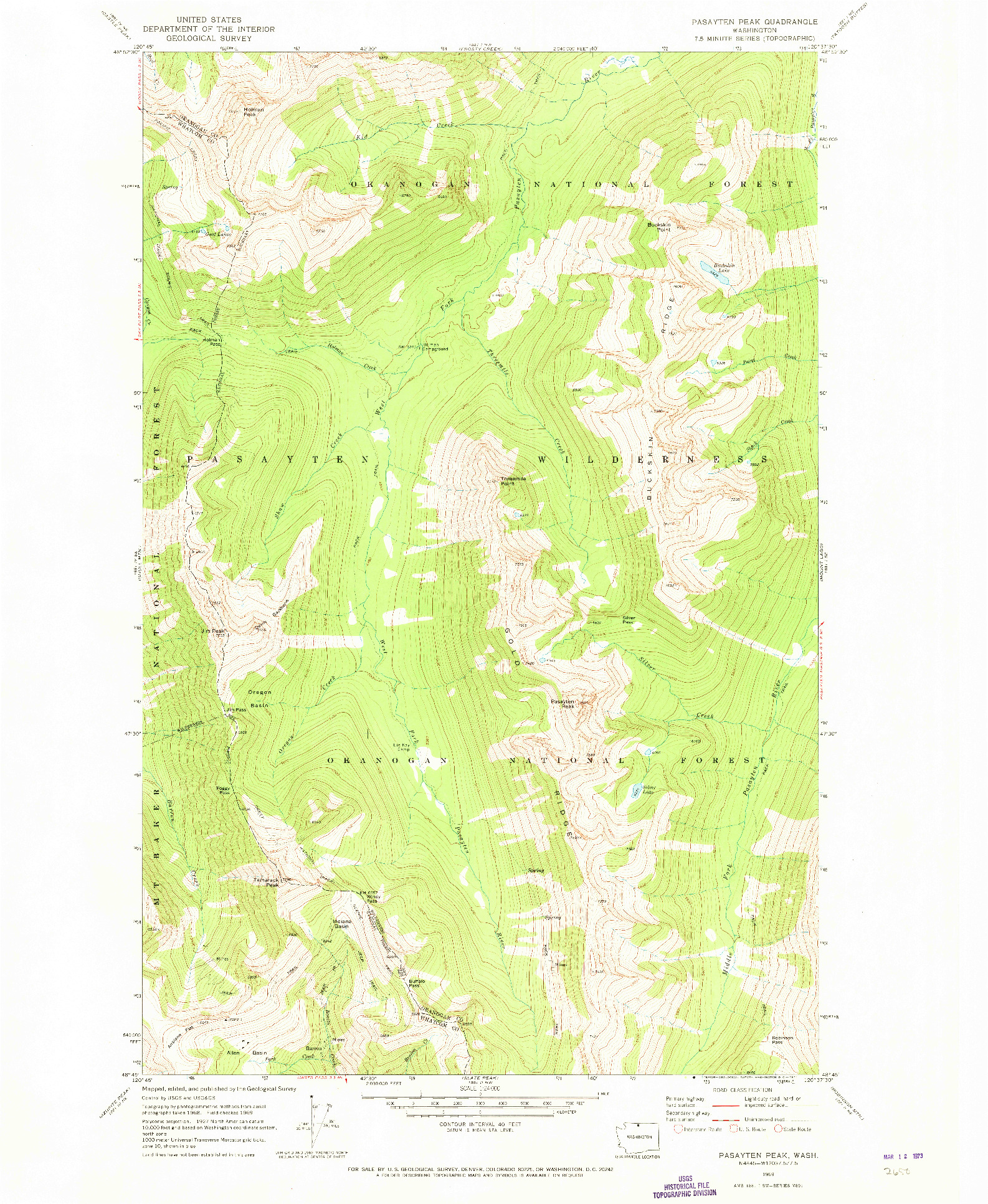 USGS 1:24000-SCALE QUADRANGLE FOR PASAYTEN PEAK, WA 1969