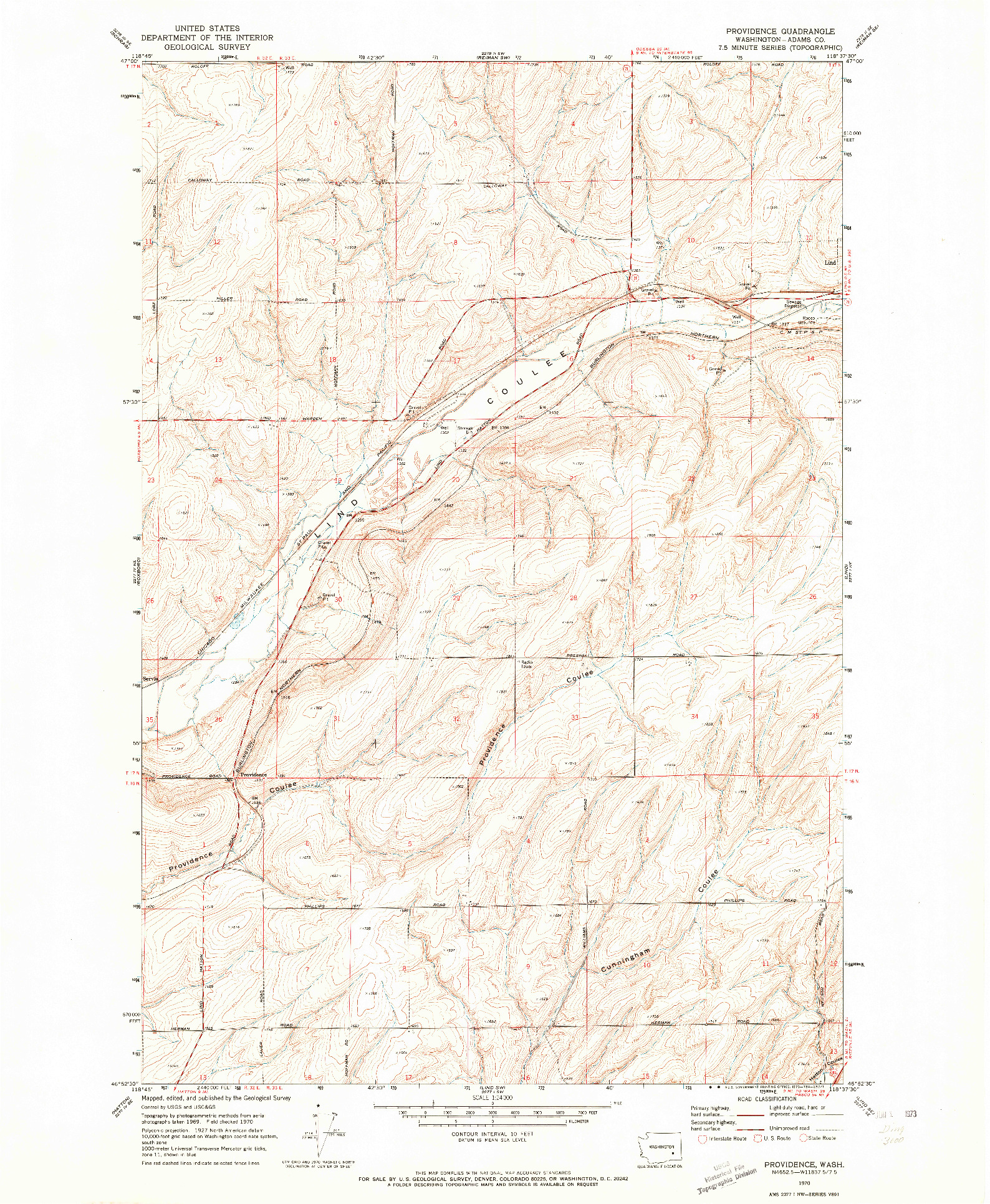 USGS 1:24000-SCALE QUADRANGLE FOR PROVIDENCE, WA 1970
