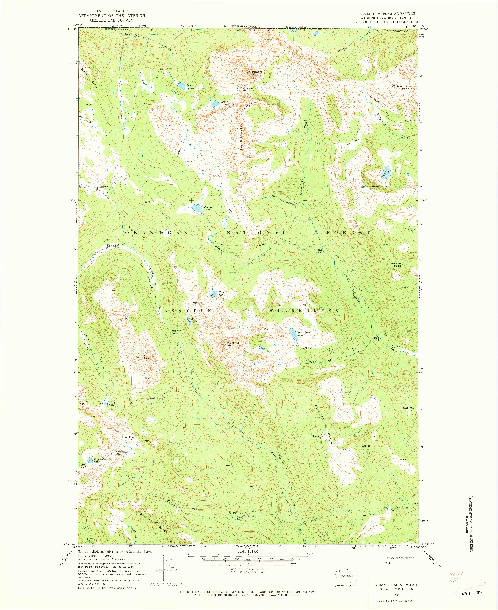 USGS 1:24000-SCALE QUADRANGLE FOR REMMEL MTN., WA 1969