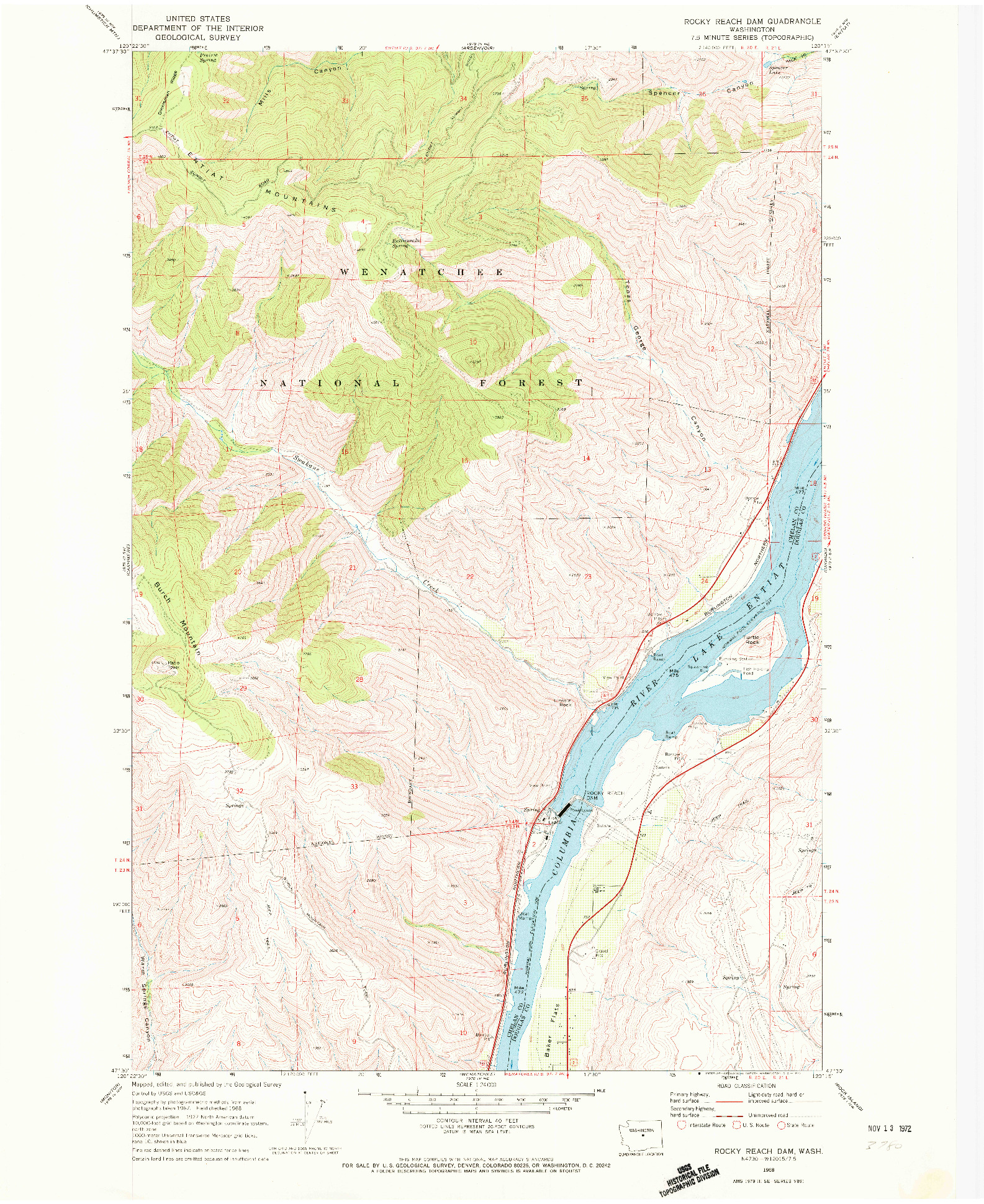 USGS 1:24000-SCALE QUADRANGLE FOR ROCKY REACH DAM, WA 1968