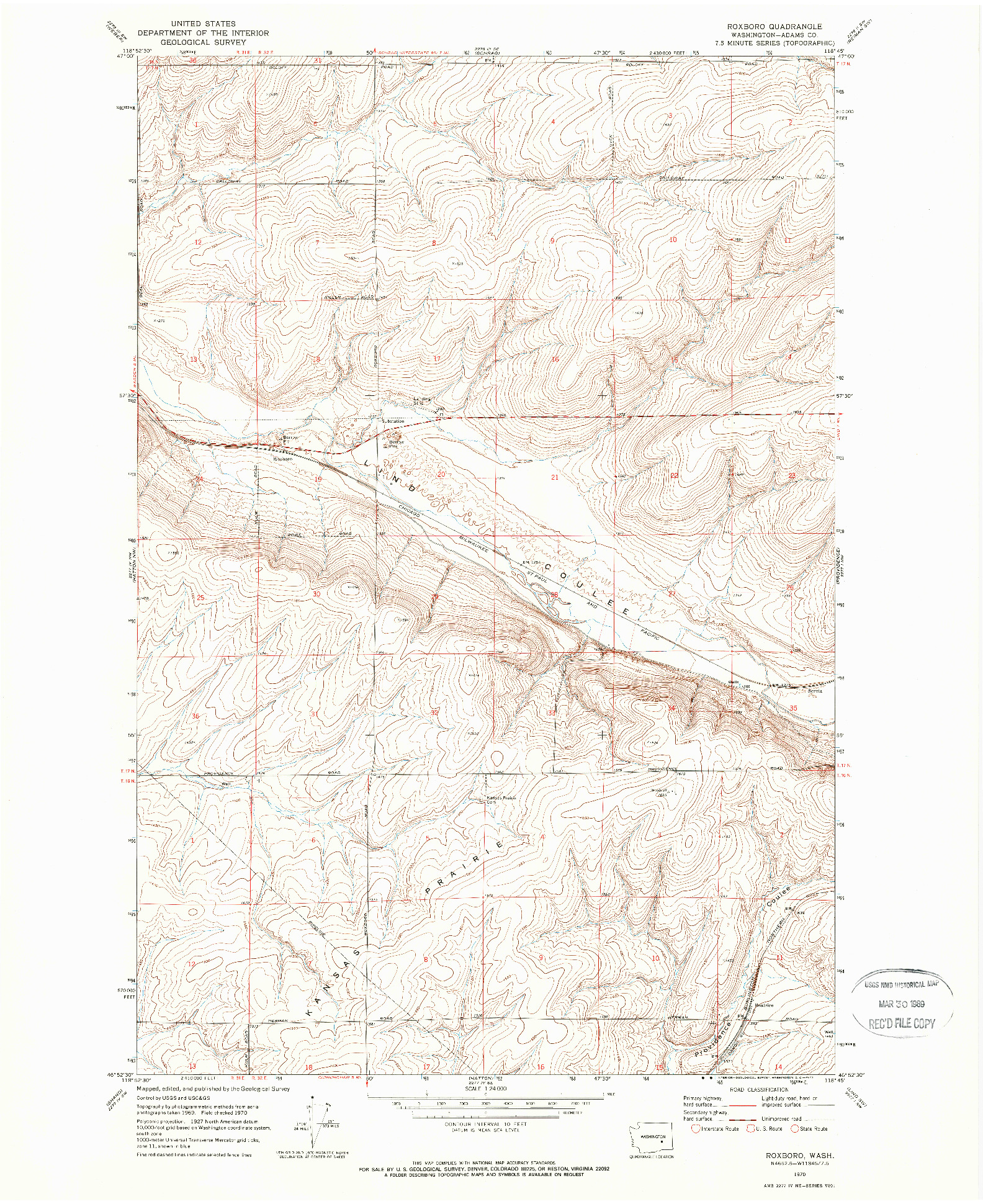 USGS 1:24000-SCALE QUADRANGLE FOR ROXBORO, WA 1970