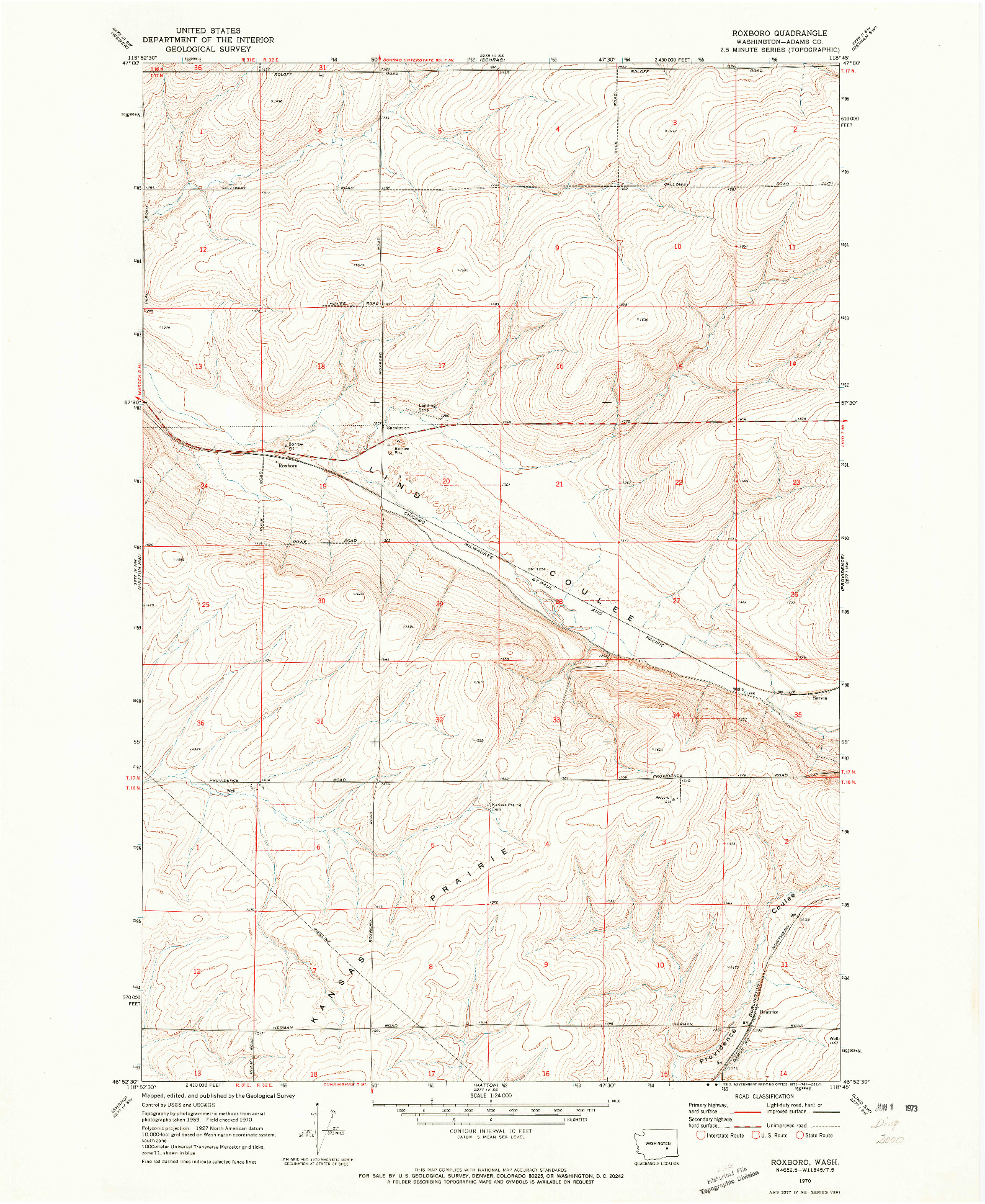 USGS 1:24000-SCALE QUADRANGLE FOR ROXBORO, WA 1970