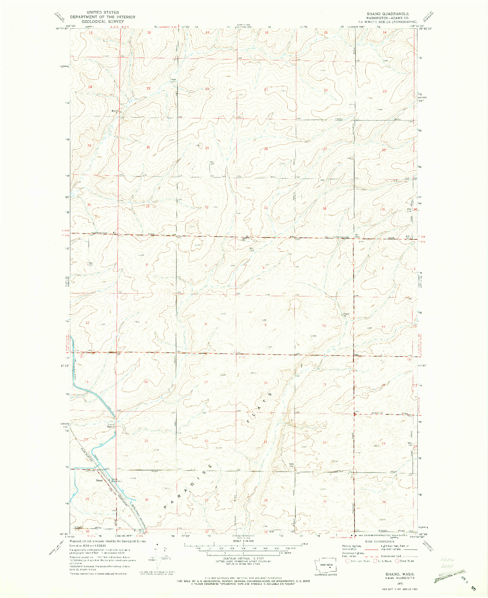 USGS 1:24000-SCALE QUADRANGLE FOR SHANO, WA 1970