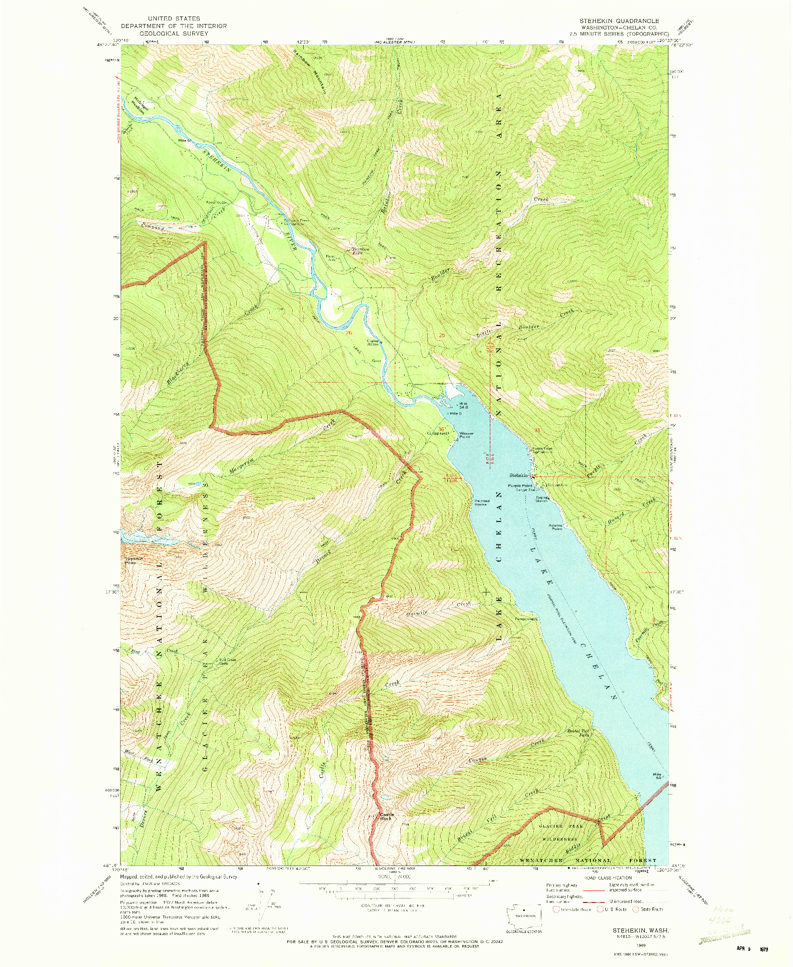 USGS 1:24000-SCALE QUADRANGLE FOR STEHEKIN, WA 1969