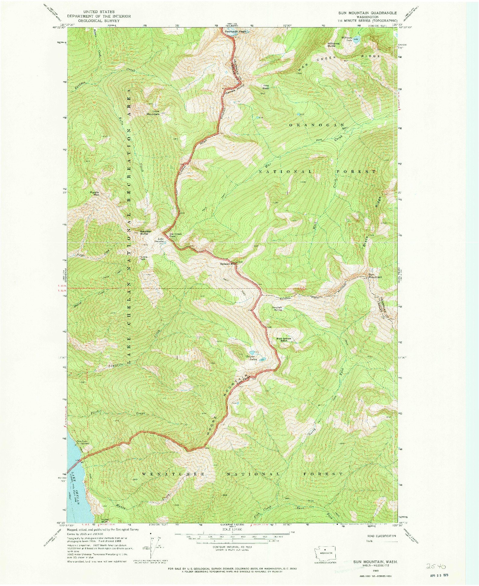 USGS 1:24000-SCALE QUADRANGLE FOR SUN MOUNTAIN, WA 1969