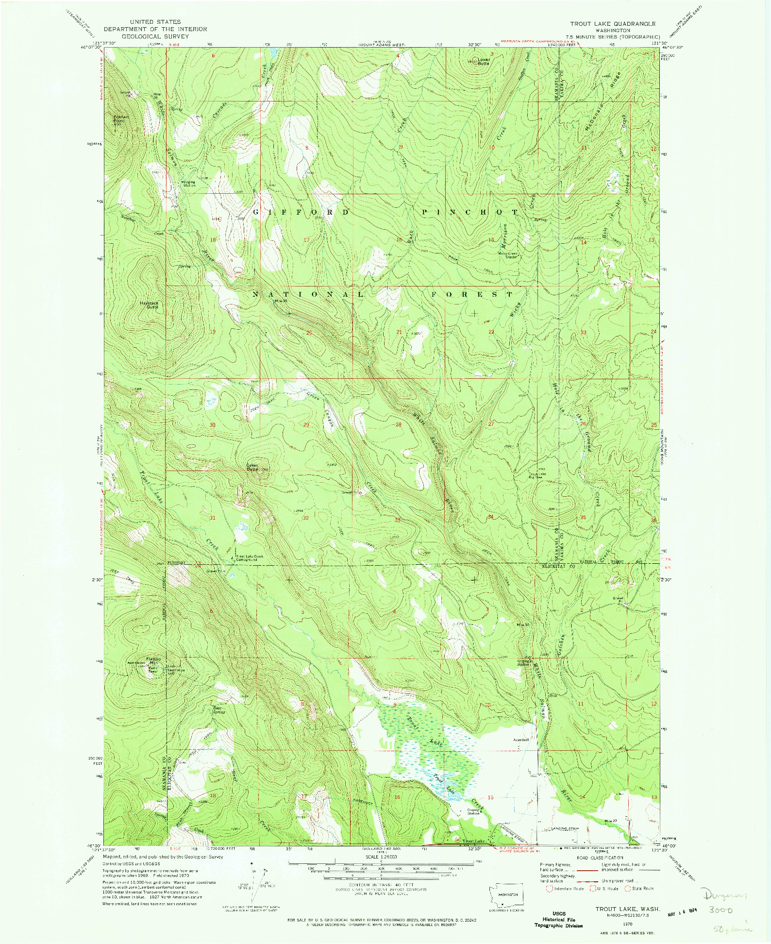 USGS 1:24000-SCALE QUADRANGLE FOR TROUT LAKE, WA 1970