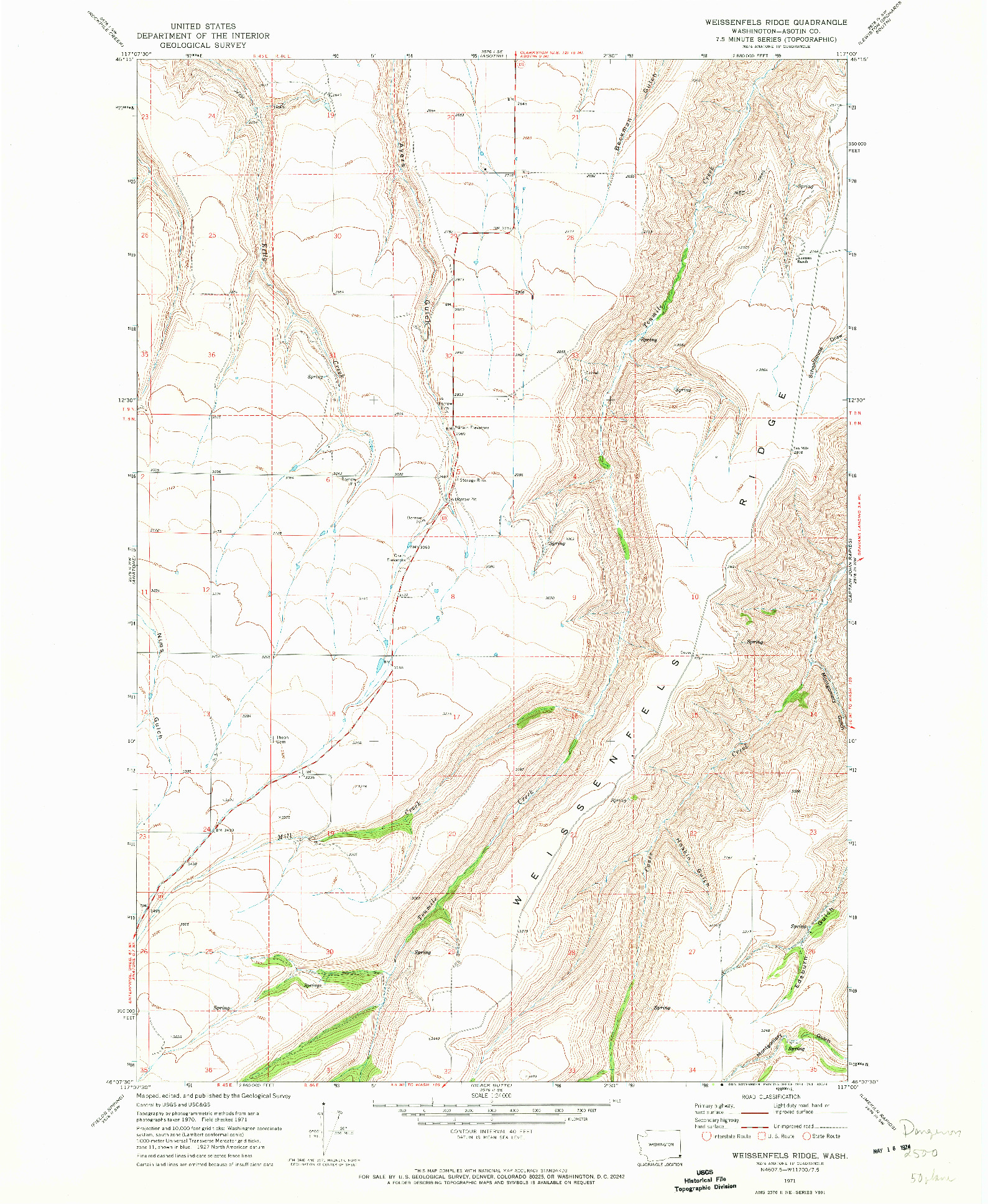USGS 1:24000-SCALE QUADRANGLE FOR WEISSENFELS RIDGE, WA 1971