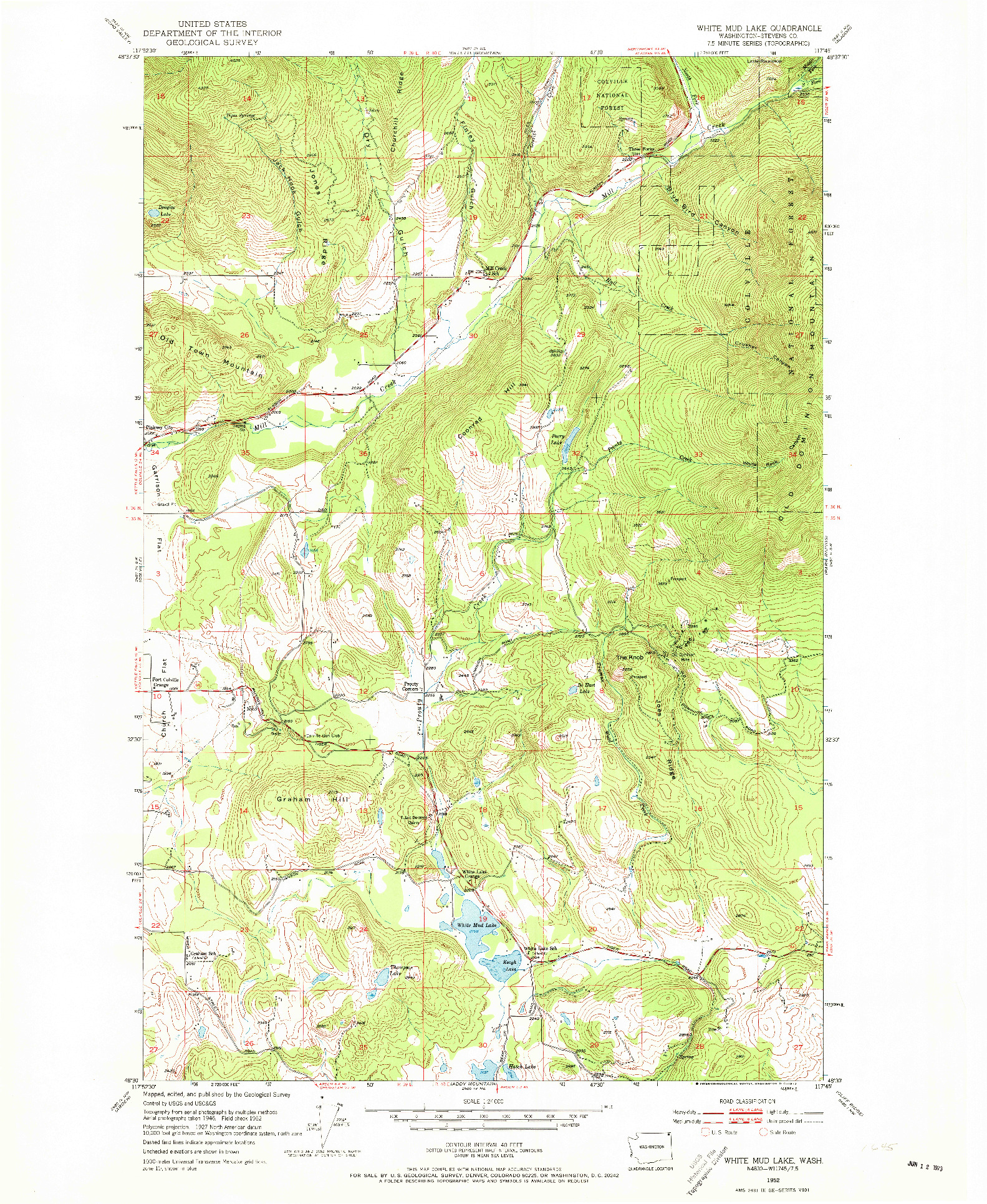 USGS 1:24000-SCALE QUADRANGLE FOR WHITE MUD LAKES, WA 1952