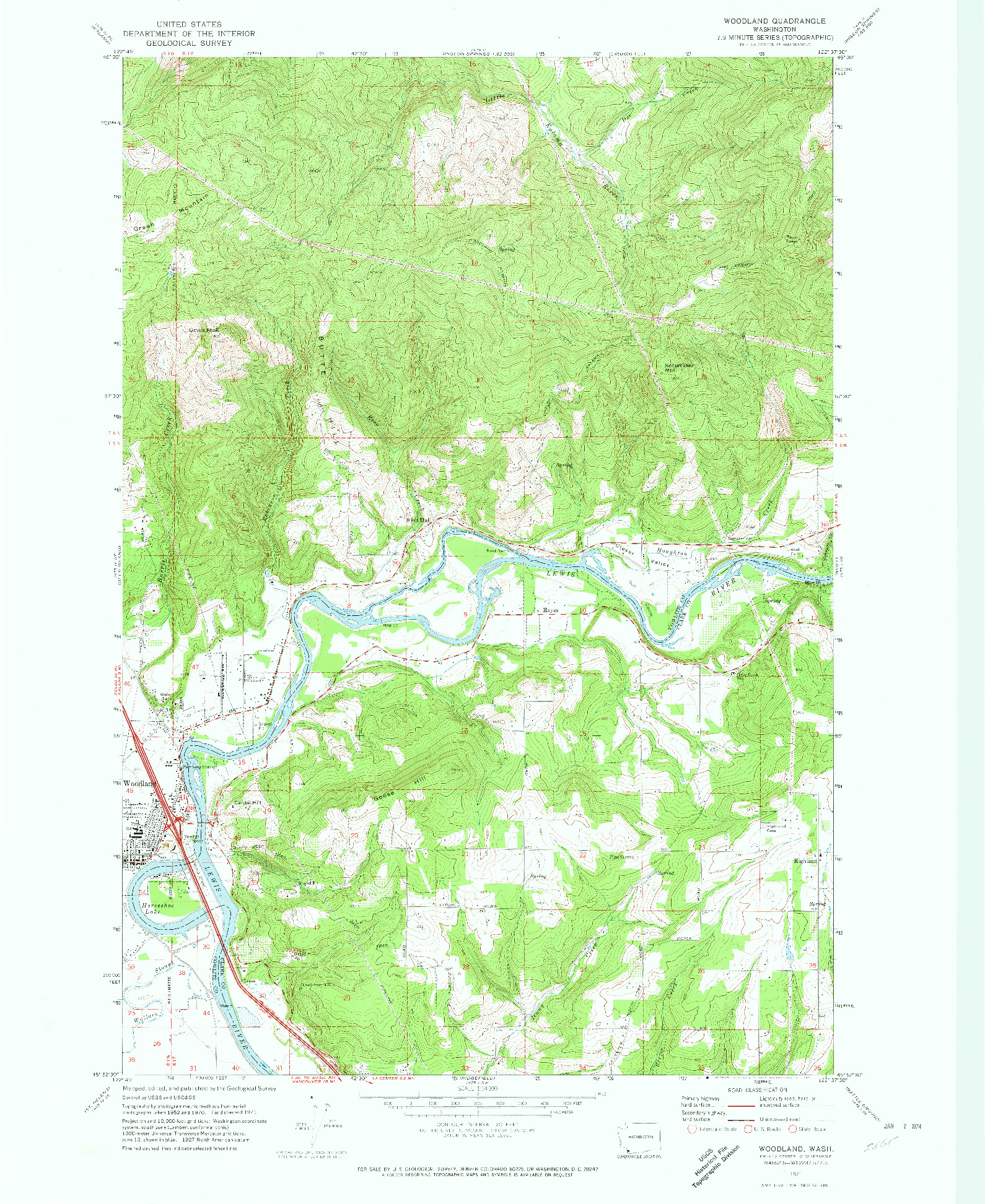 USGS 1:24000-SCALE QUADRANGLE FOR WOODLAND, WA 1971