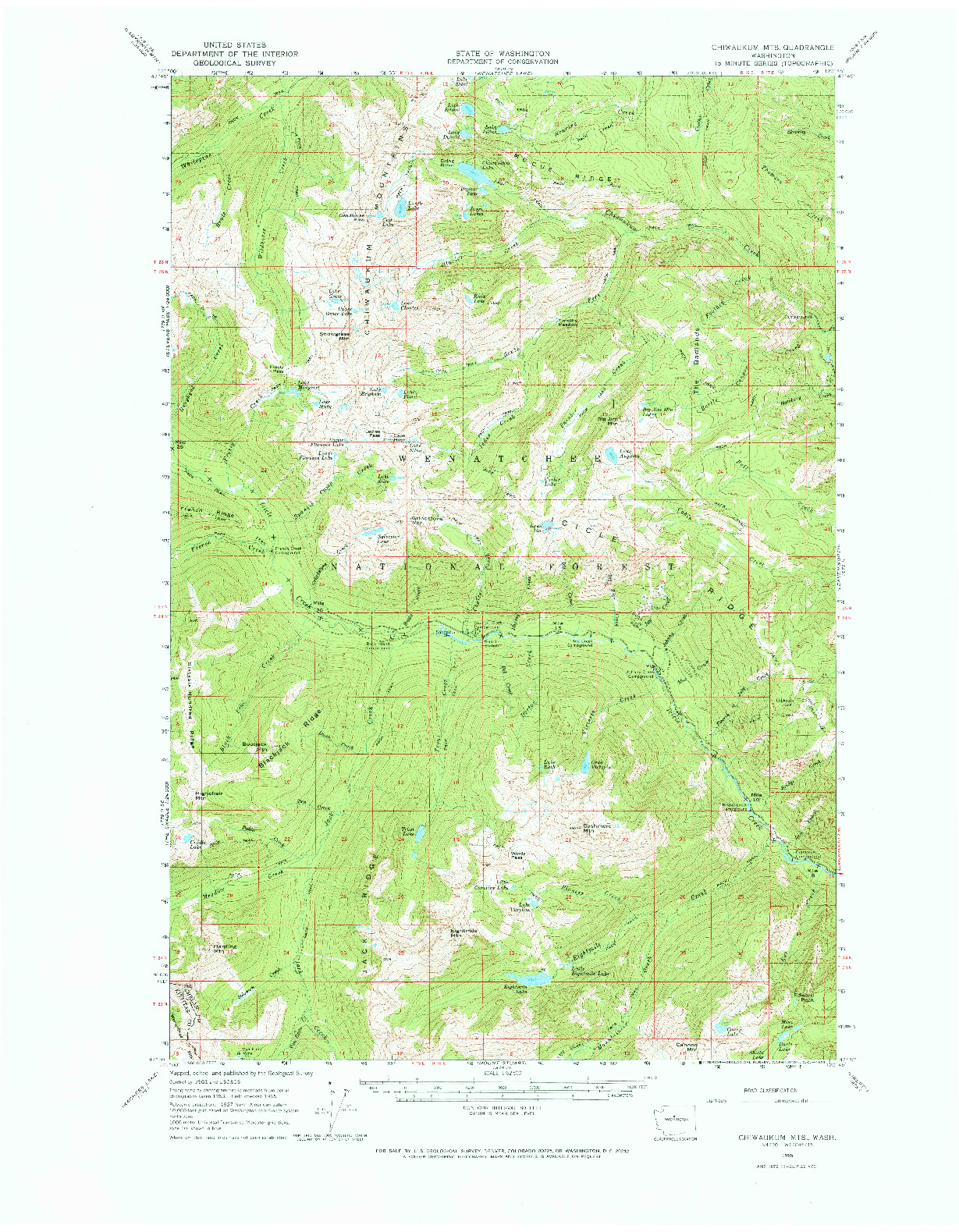 USGS 1:62500-SCALE QUADRANGLE FOR CHIWAUKUM MTS, WA 1965